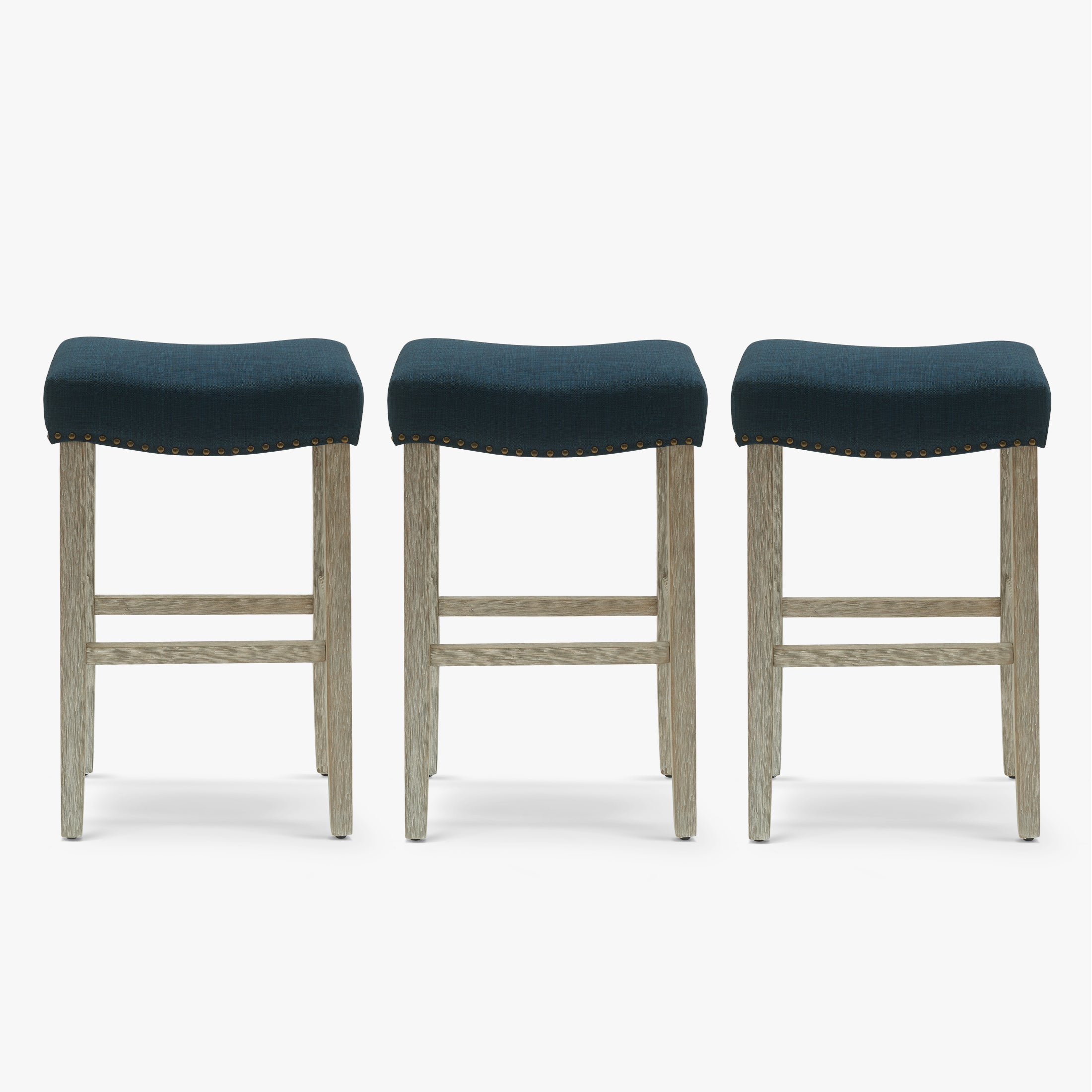 Bulmon 29" Upholstered Saddle Seat Antique Gray Counter Stool (Set of 3)