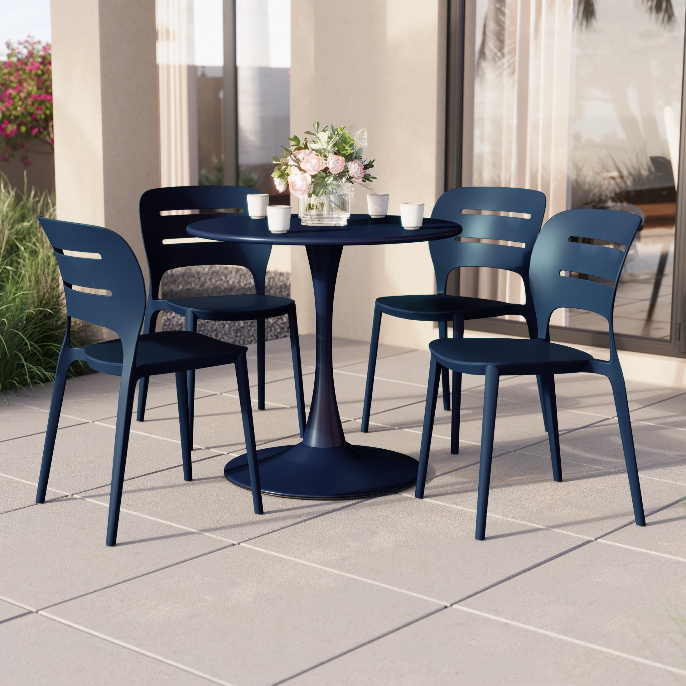 Sunshine Outdoor Modern Stackable Plastic Patio Dining Side Chairs (Set of 4)
