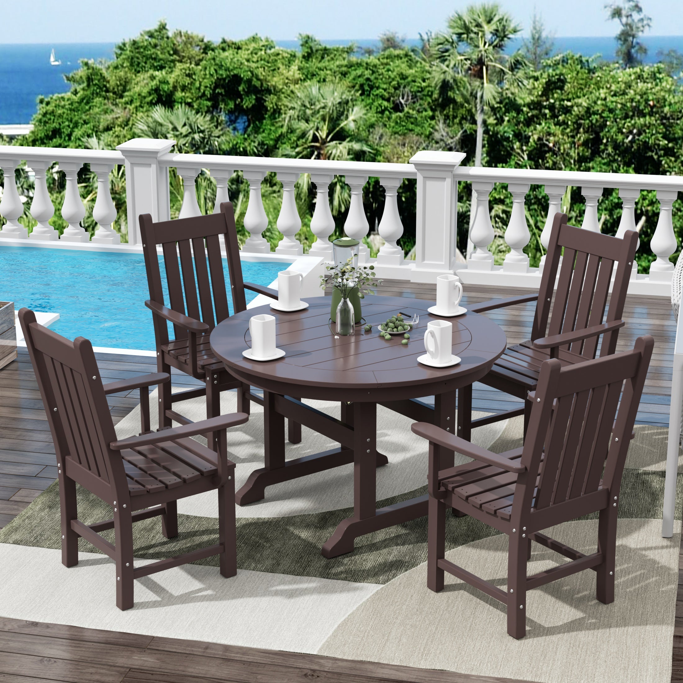 Paradise 5 Piece Outdoor Patio Dining Set Outdoor Round Table and Armchair Set