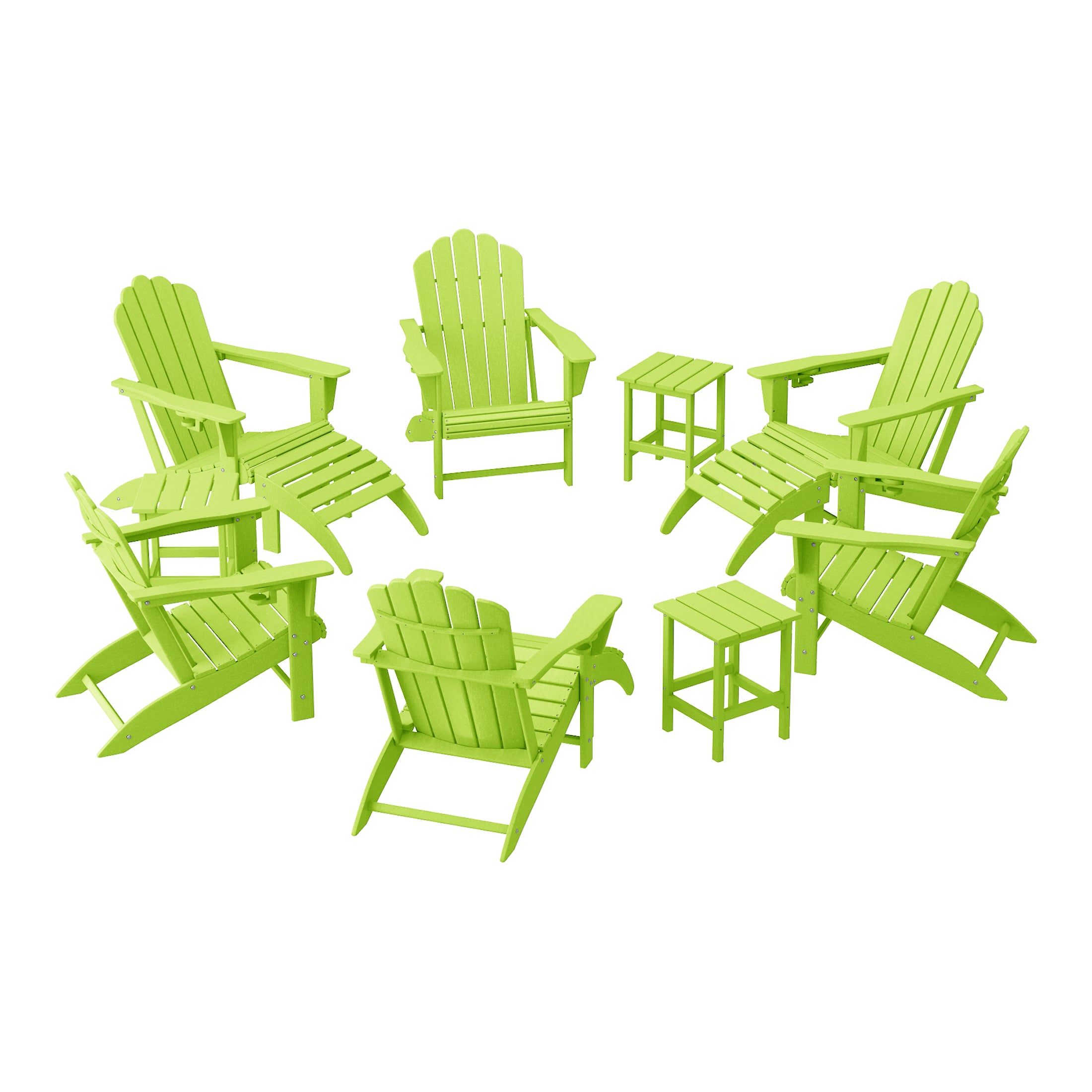 Lakeview 12-Piece HDPE Outdoor Patio Furniture Adirondack Chair Conversation Table Set