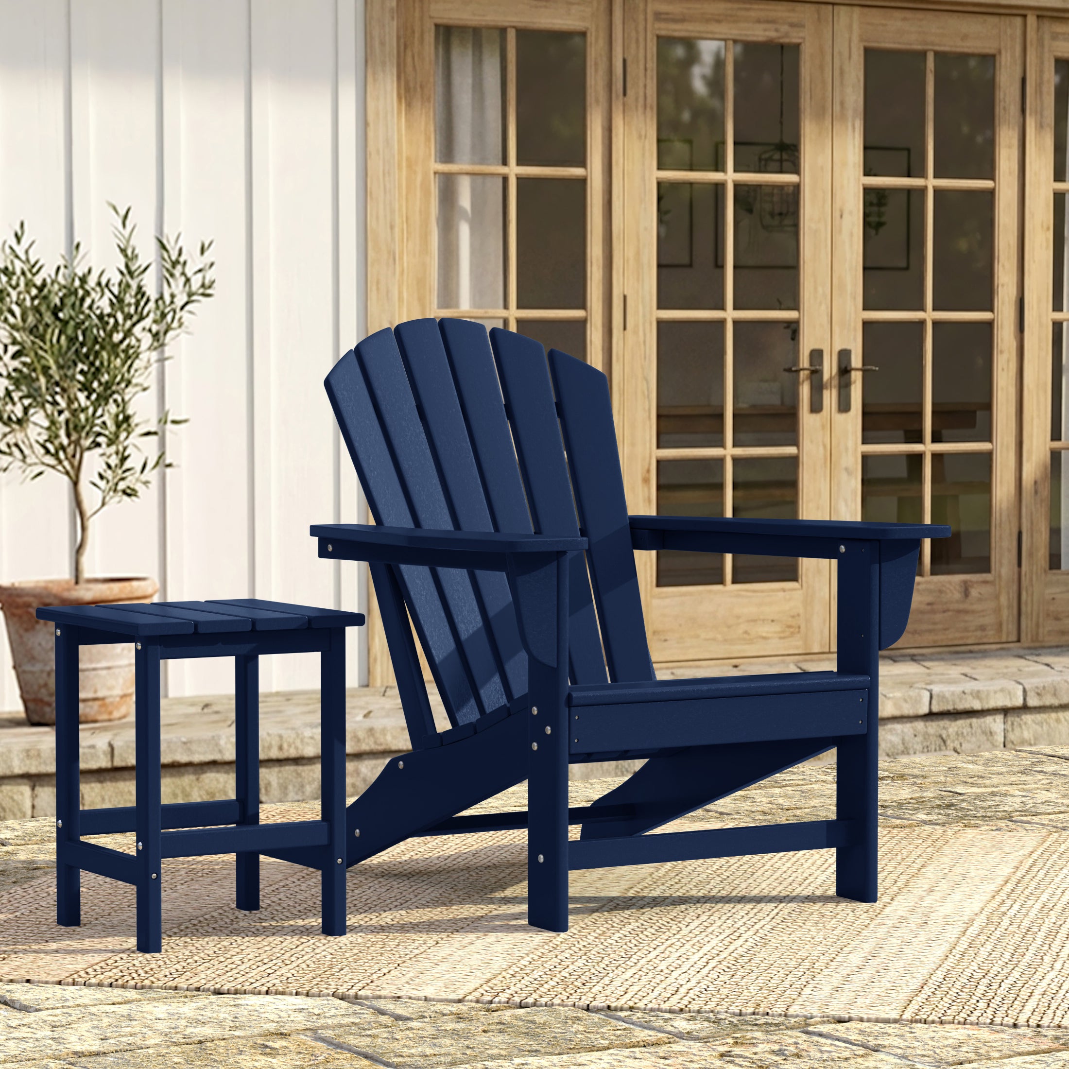 ネイビー ウィッカー ダイニングチェア Classic Adirondack Chair for Outdoor Patio, Dark Green