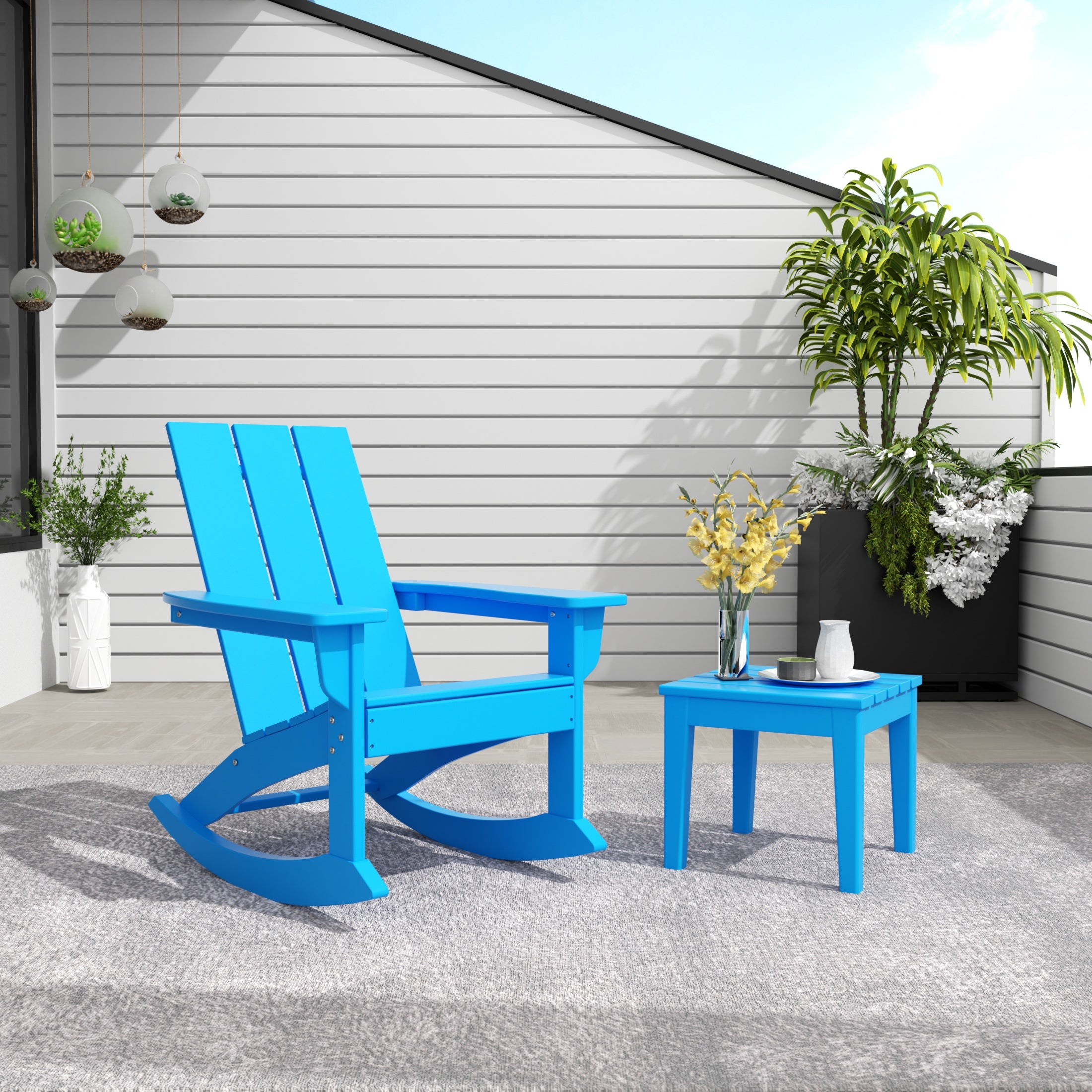 Palms WestinTrends 2-Pieces Set Modern Plastic Outdoor Rocking Chair with Square Side Table