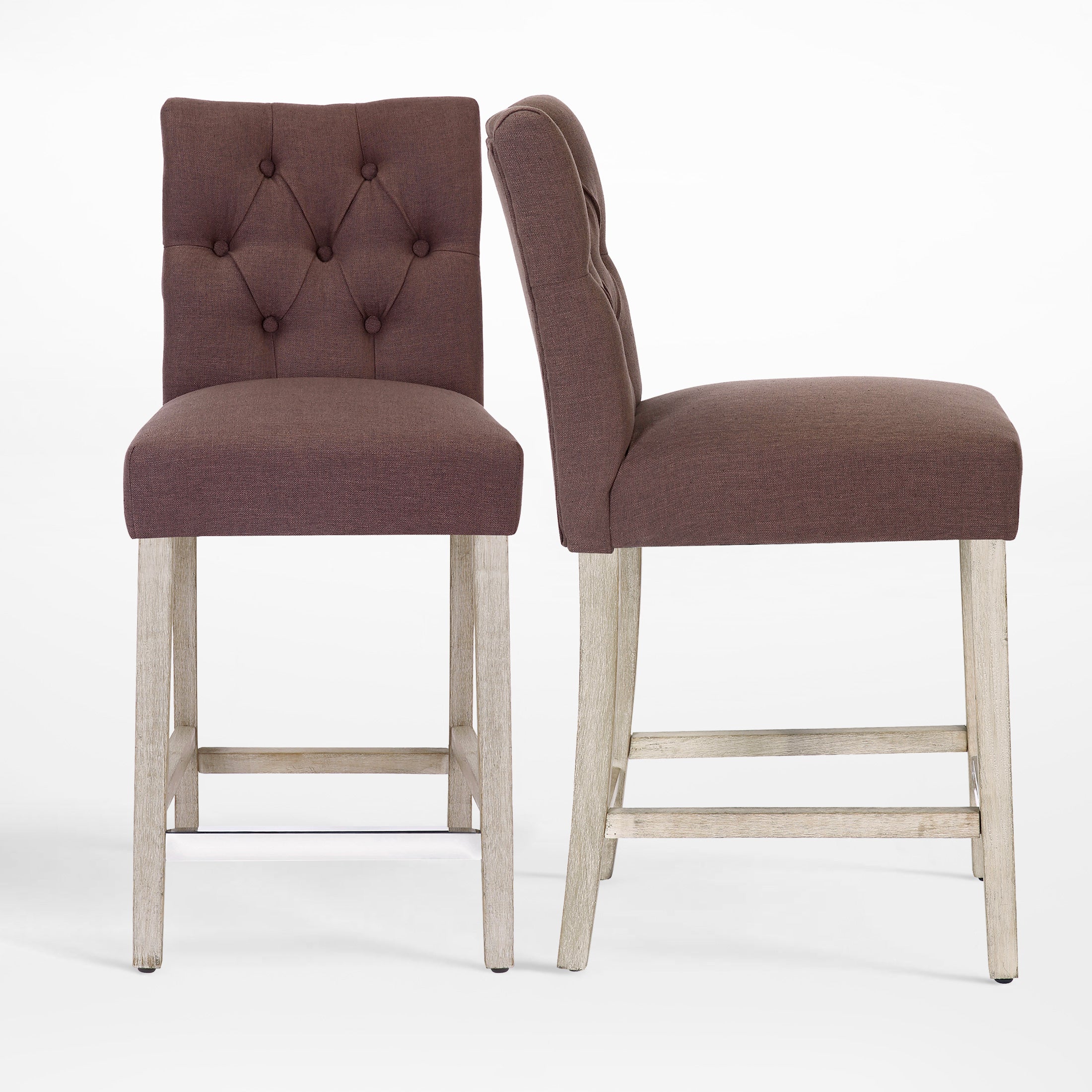 Bellmount 24" Linen Fabric Tufted Counter Stool (Set of 2),Antique Gray