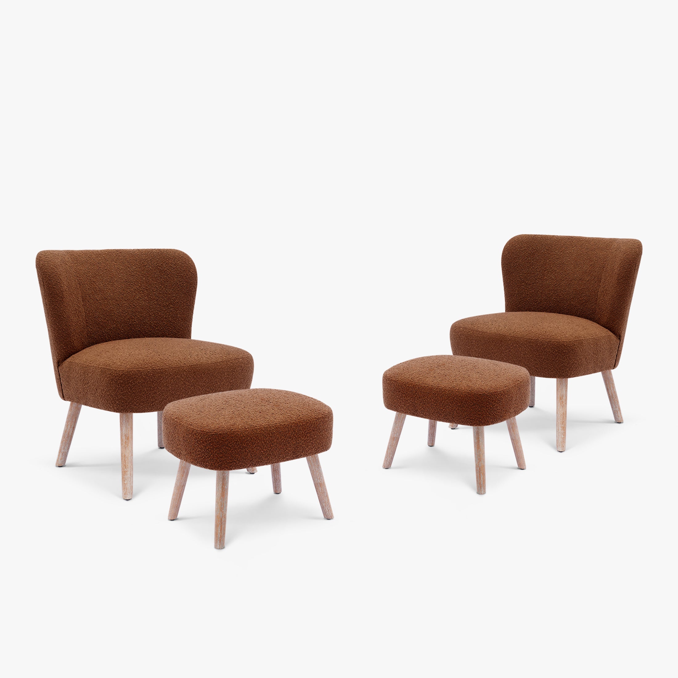 Amélie 4-Piece Set Mid-Century Boucle Accent Chairs with Ottoman Foot Stools