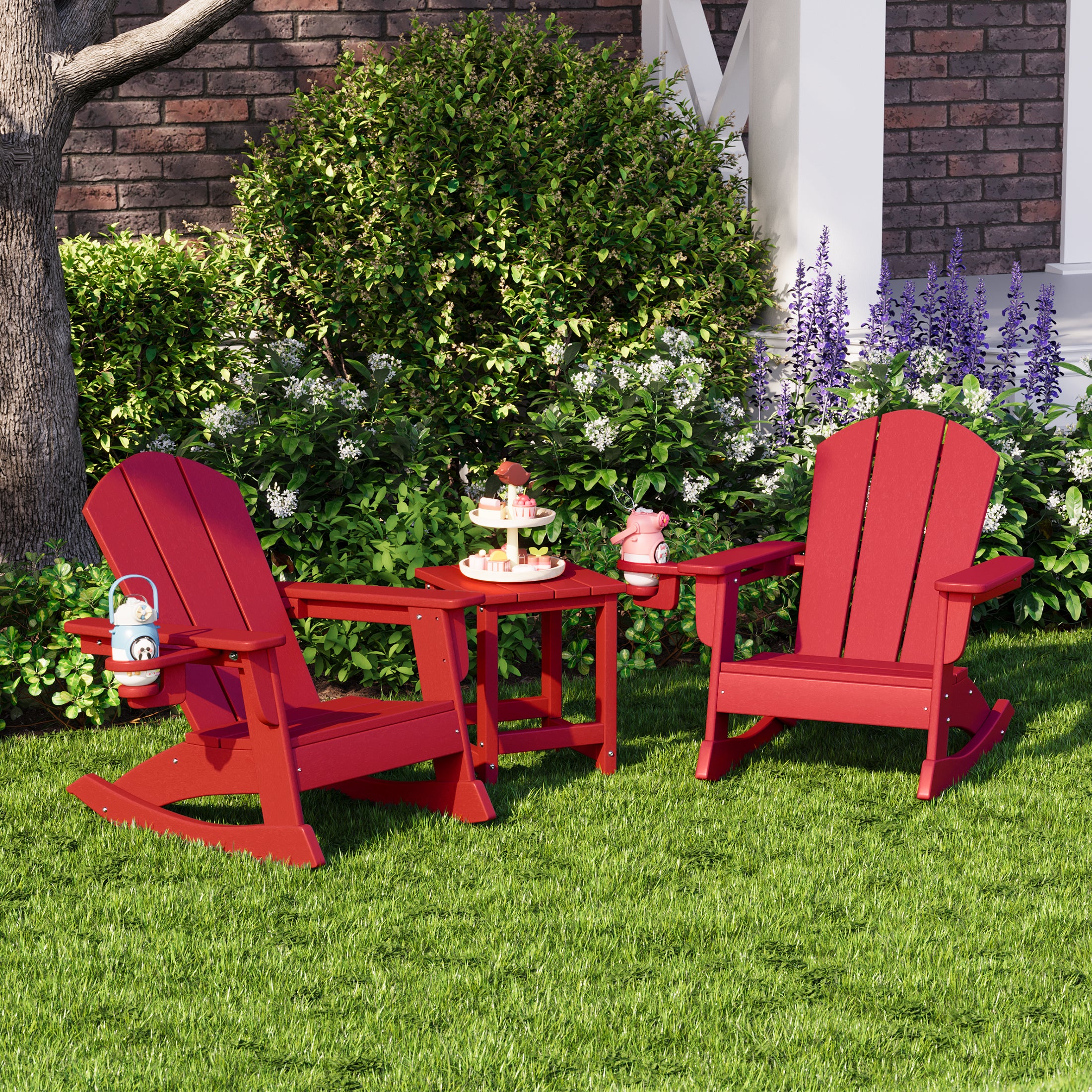 Paradise 3-Piece Kids Rocking Chair With Cup Holder and Square Side Table Set