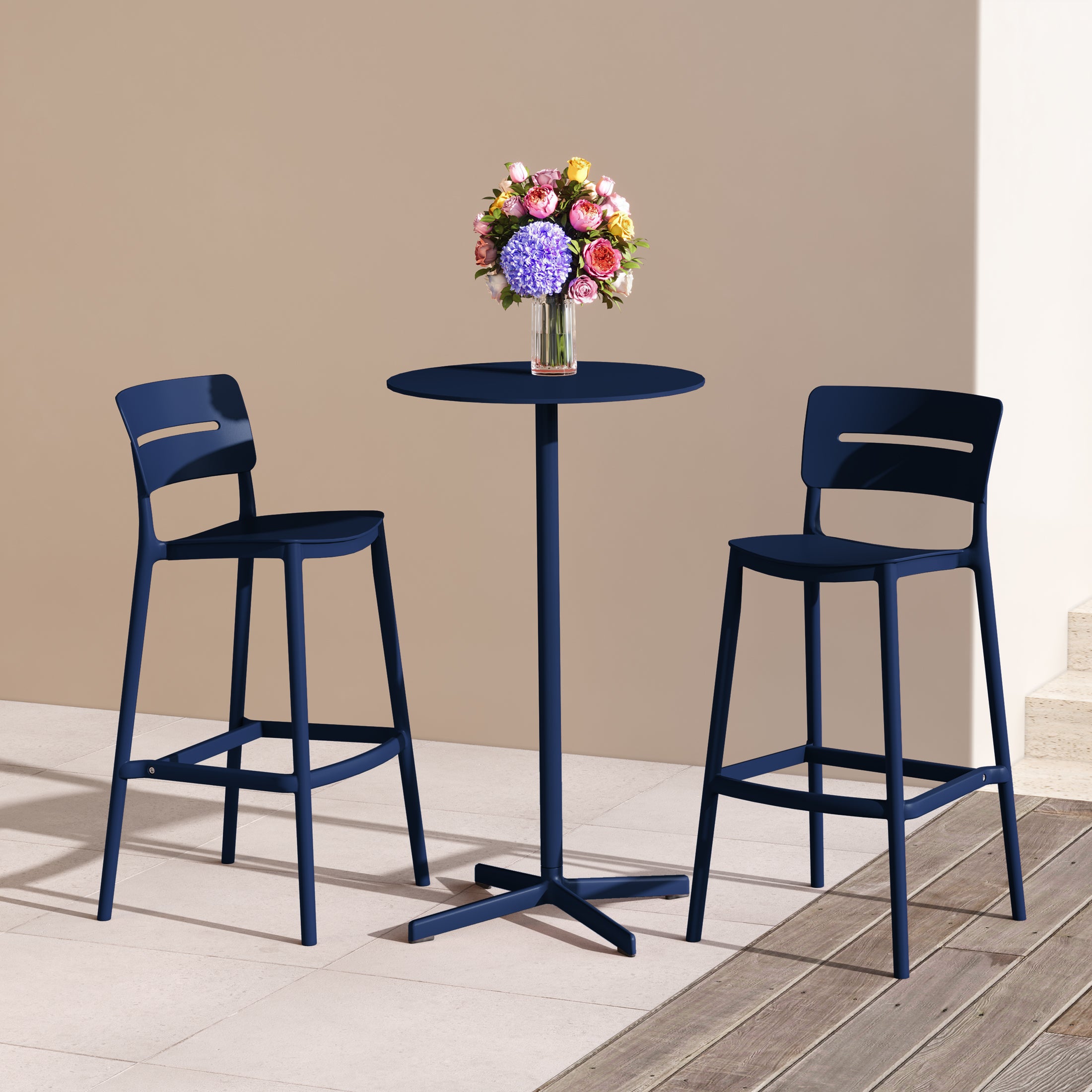Sunshine Stackable Polypropylene Resin Plastic Outdoor Patio Bar Stools (Set of 2)