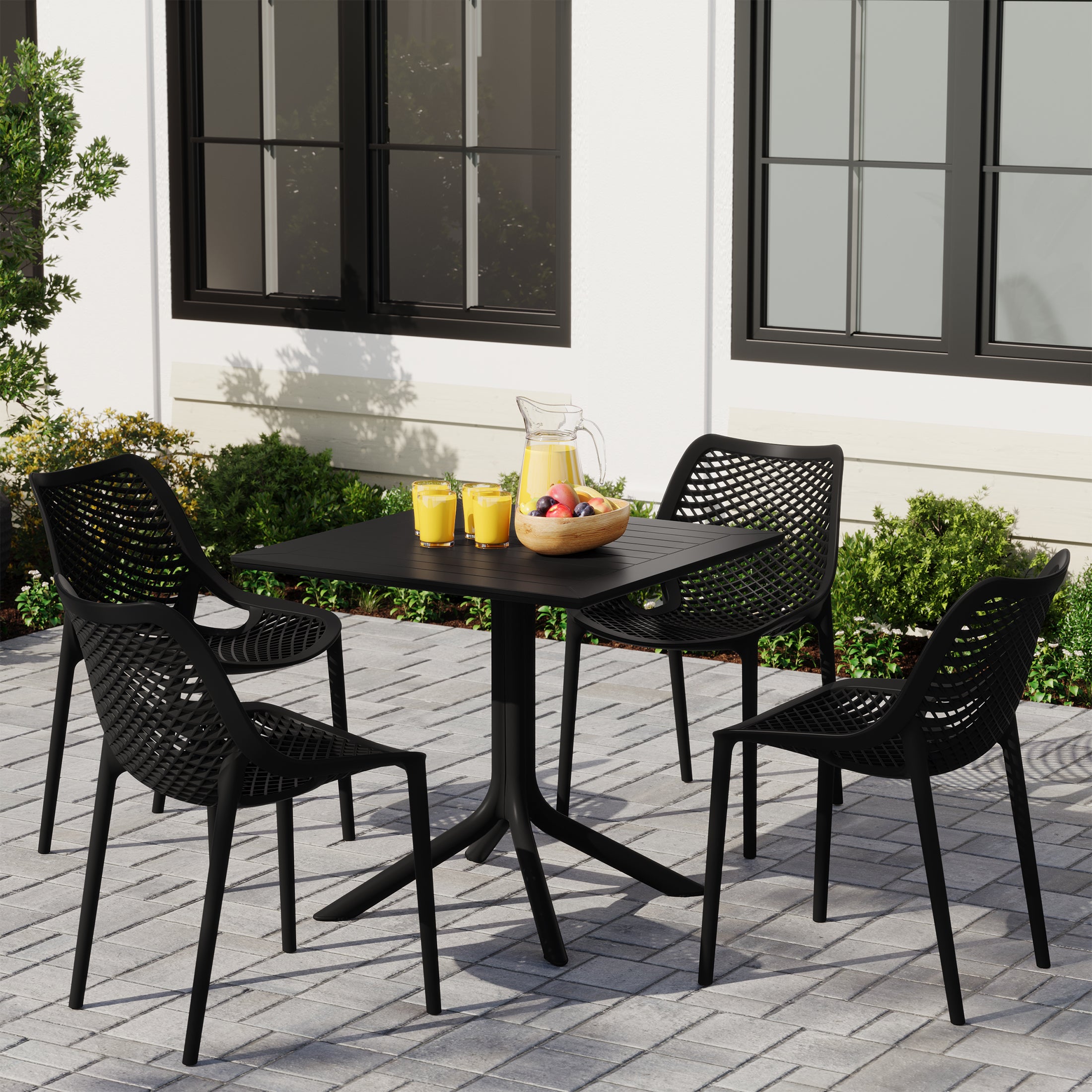 Sunshine 5-Piece Resin Square Patio Dining Table Set with Stackable Patio Dining Chairs