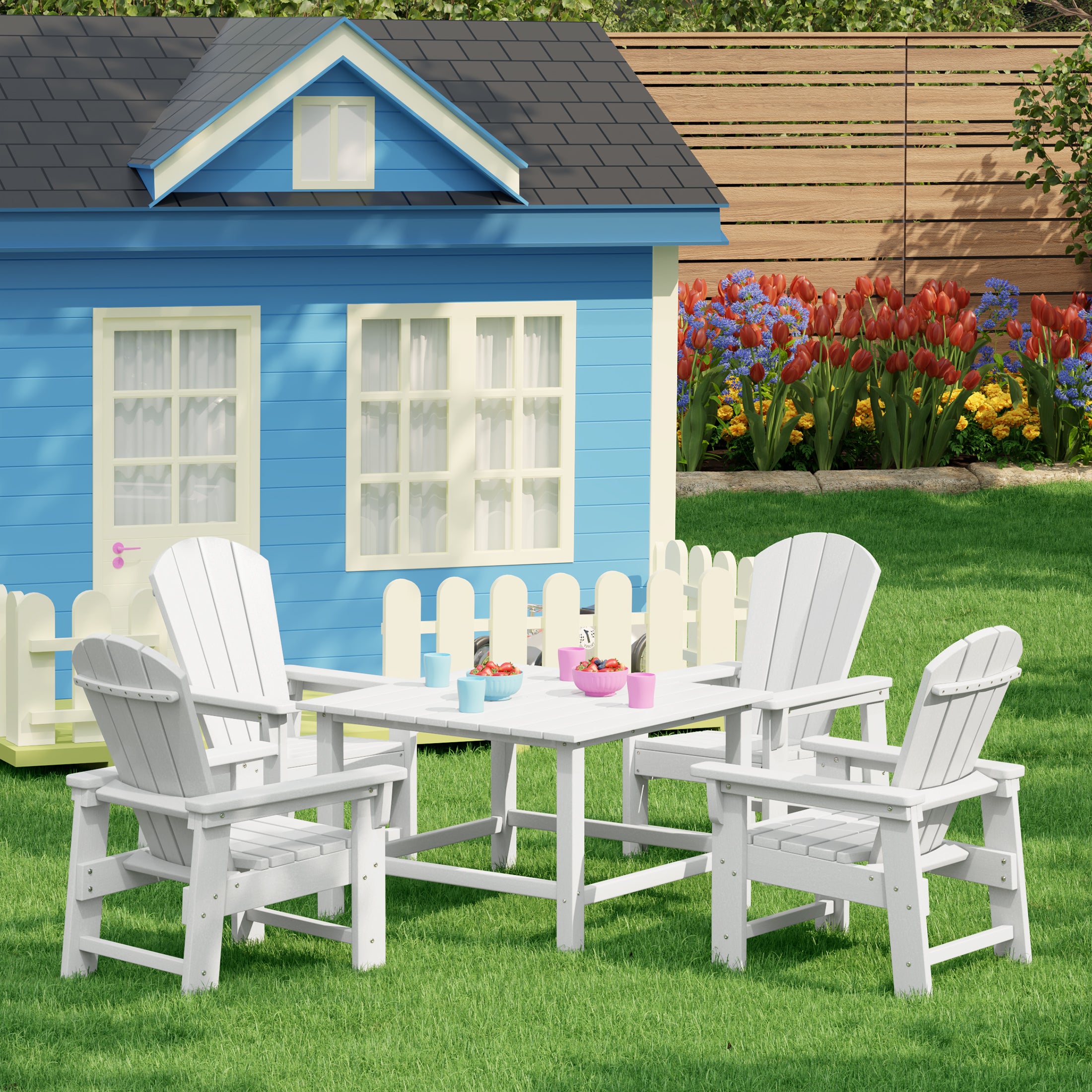 Paradise Kids 5-Piece HDPE Outdoor Square Patio Dining Table and Chairs Set