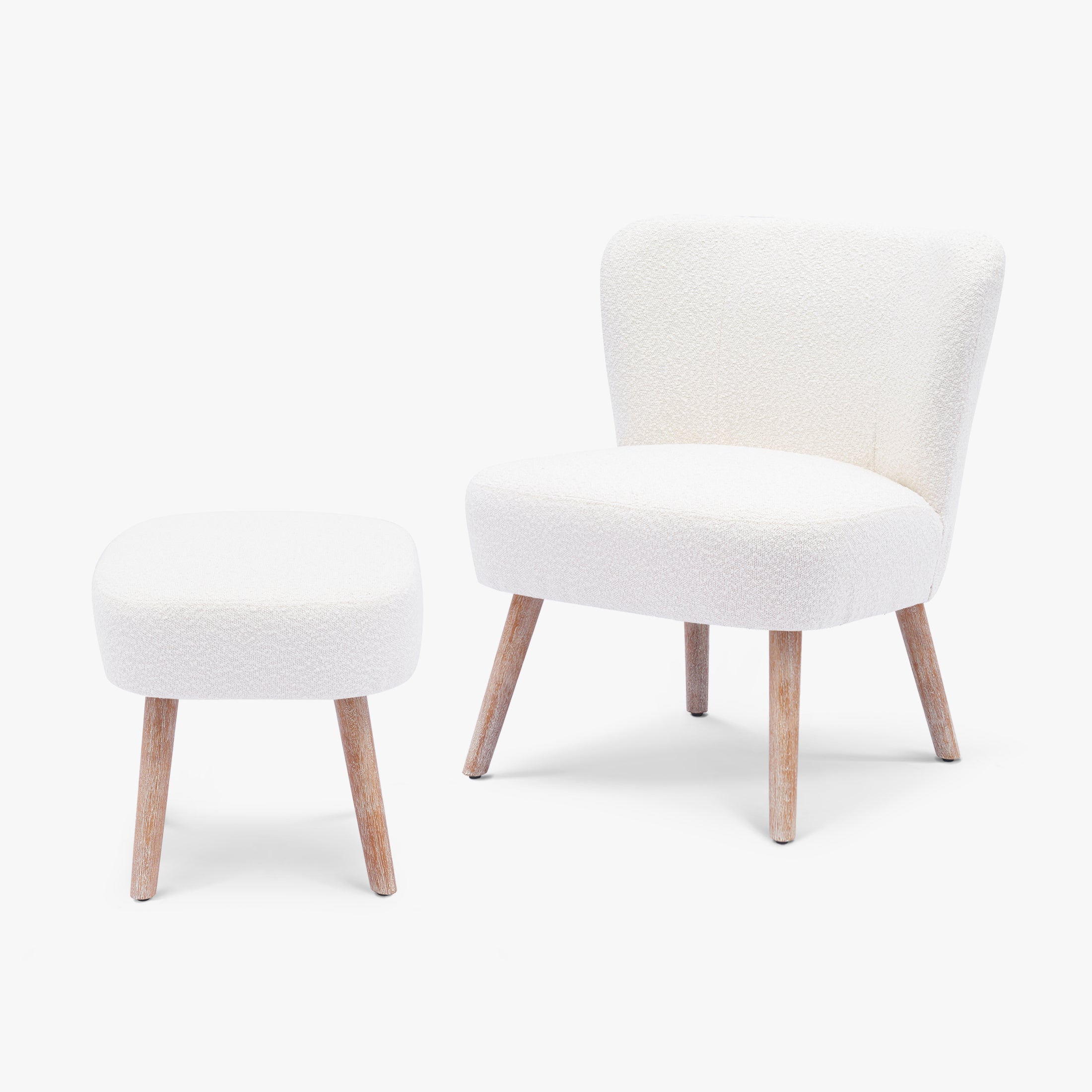 Amélie Mid-Century Boucle Accent Chair with Ottoman Foot Stool Set