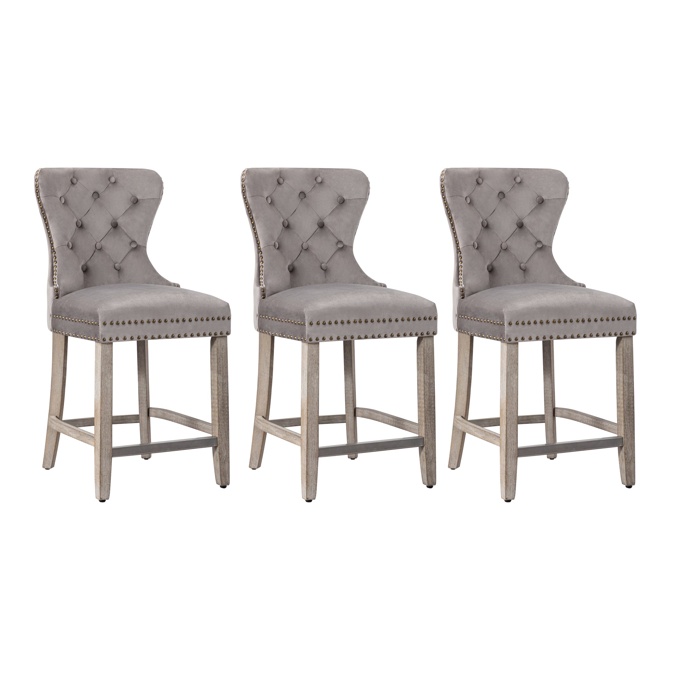 Hank 24" Tufted Velvet Counter Stool (Set of 3)
