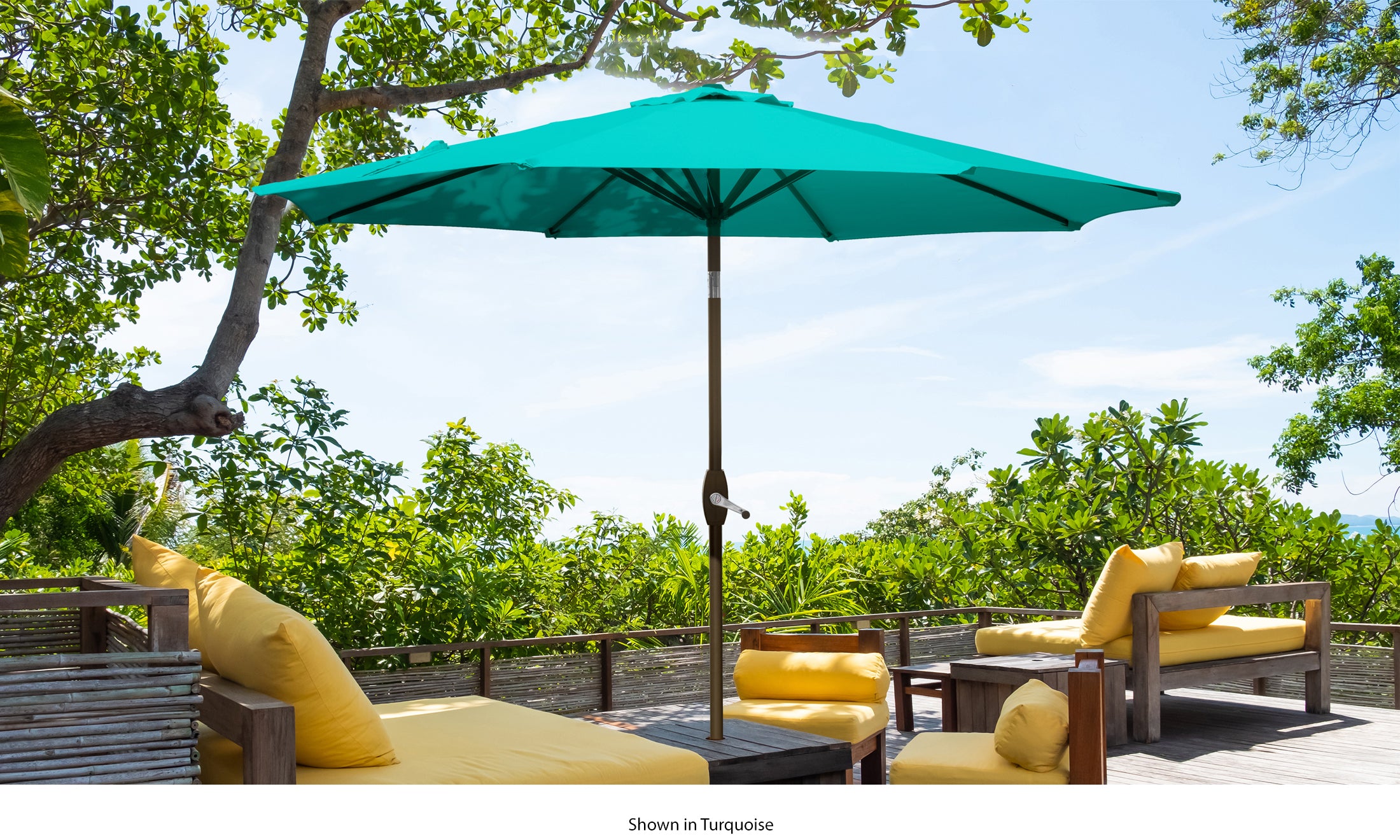durable patio umbrella CABANA 9 Ft Patio Umbrella with Decorative Round Resin Concrete Base Weight Included, Gray