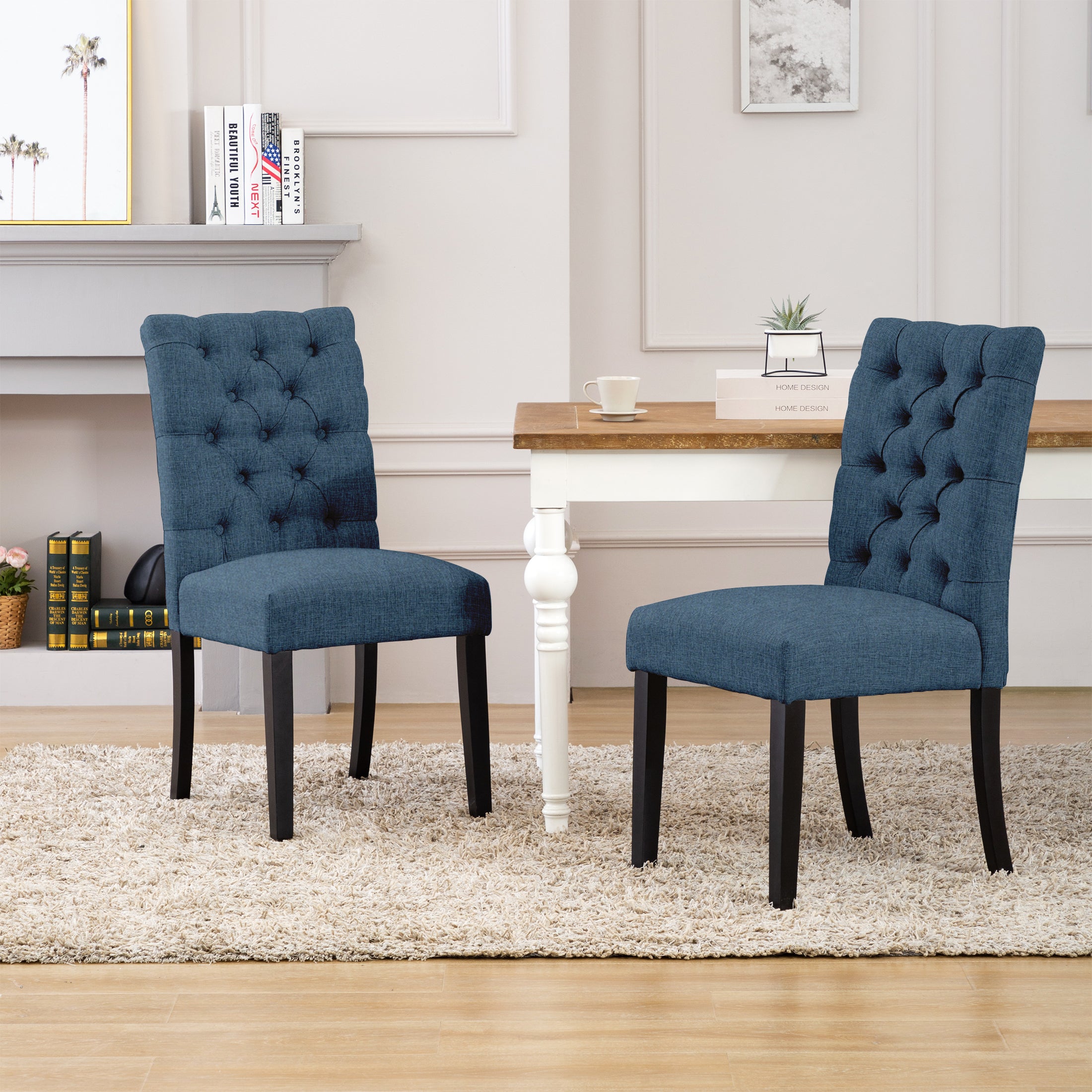 Bellmount Linen fabric tufted upholstered side chairs ( 2 piece set )