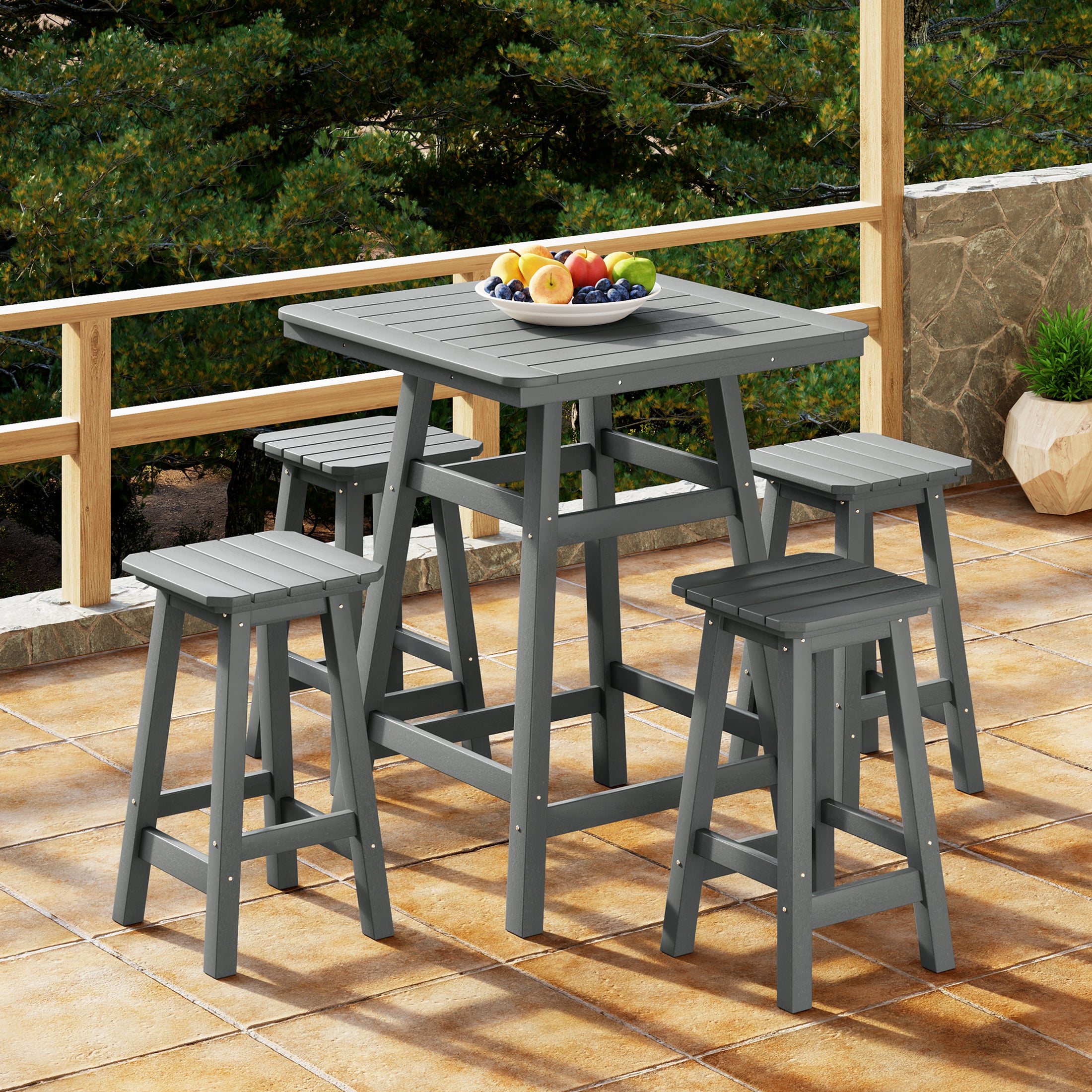 Paradise 5-Piece HDPE Outdoor Patio Dining Bar Bistro Table Set with Counter High Bar Stool