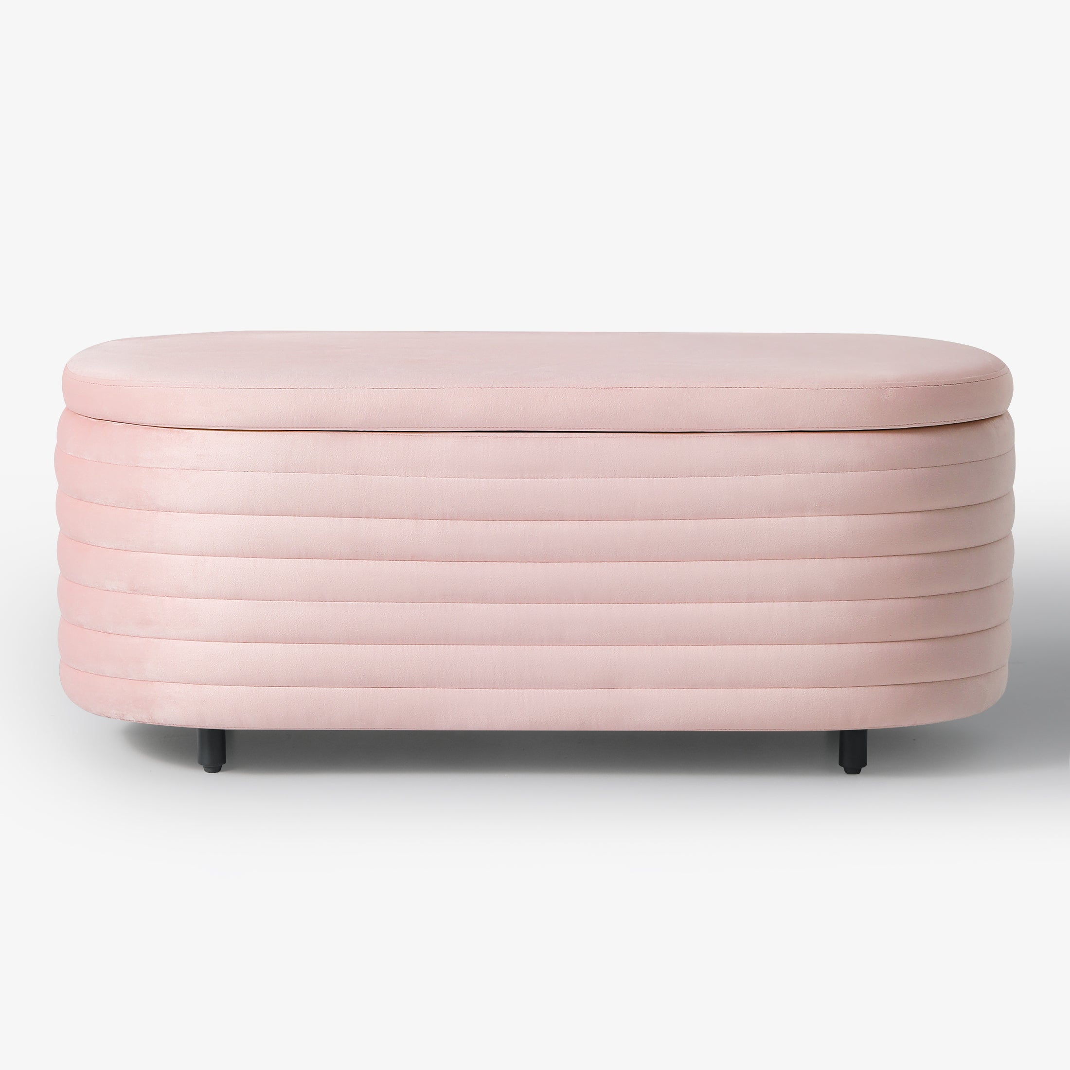 Alaia 42" Wide Mid-Century Modern Upholstered Velvet Tufted Oval Storage Ottoman Bench