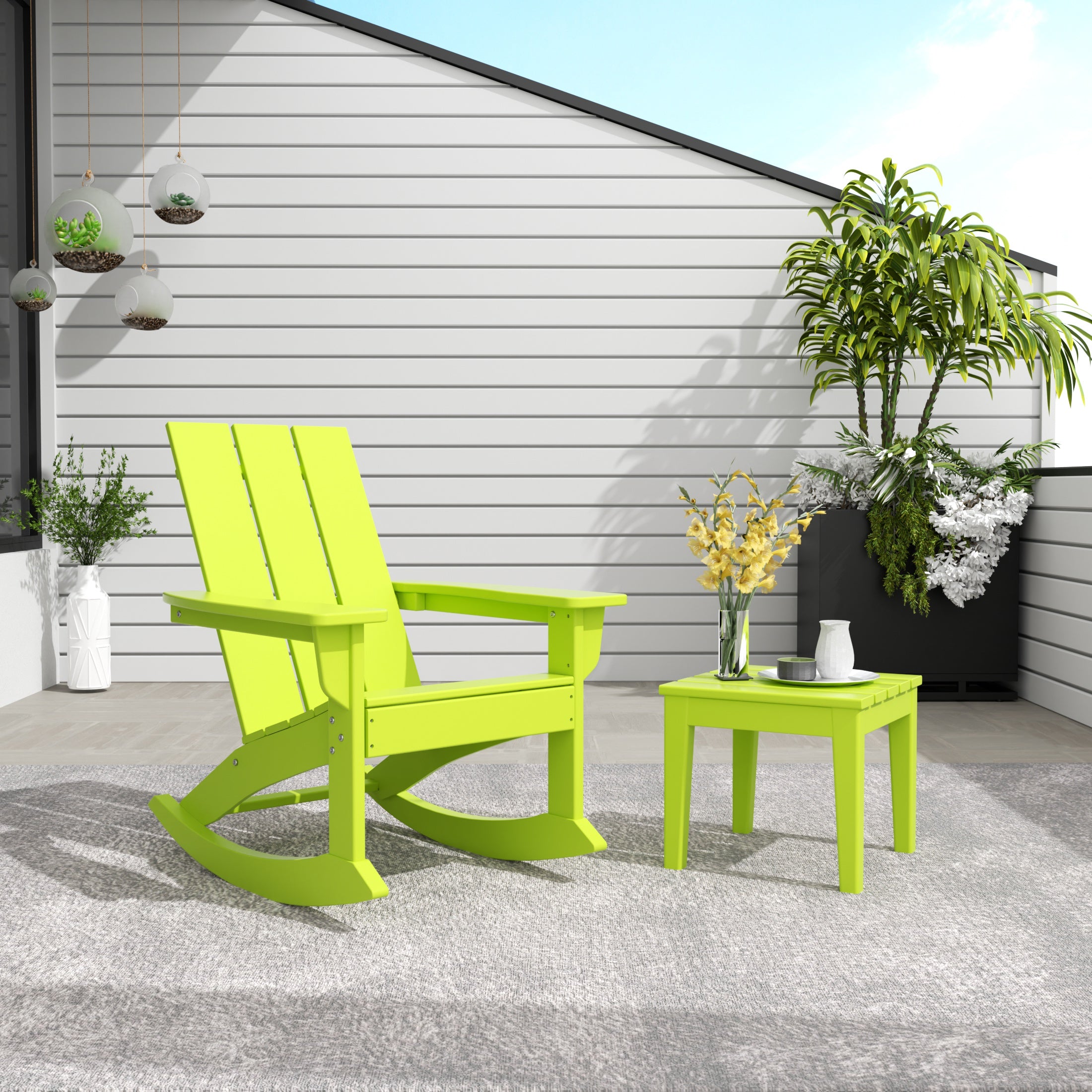 Palms WestinTrends 2-Pieces Set Modern Plastic Outdoor Rocking Chair with Square Side Table