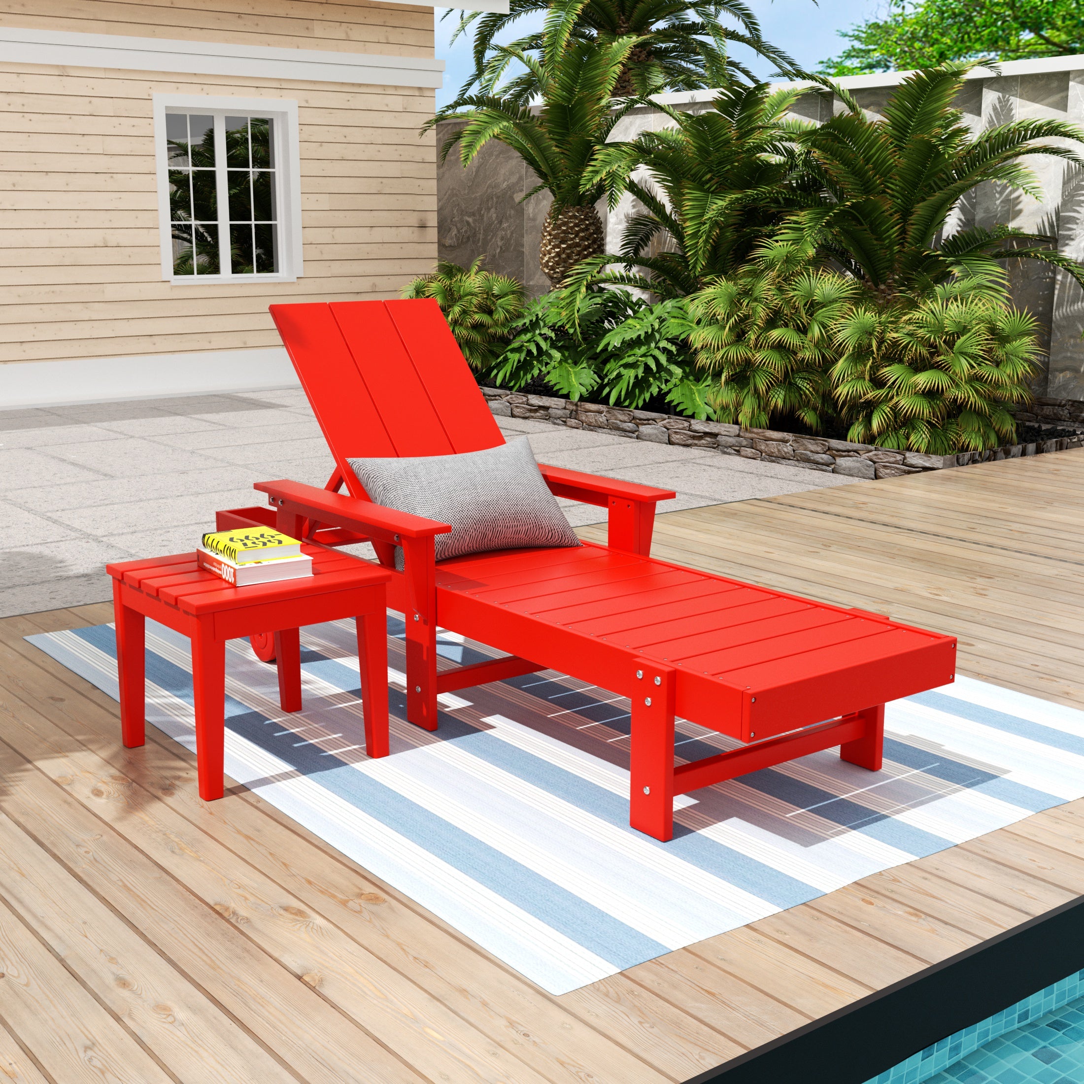 Palms Modern Reclining Chaise Lounge with Side Table 2-Piece Set