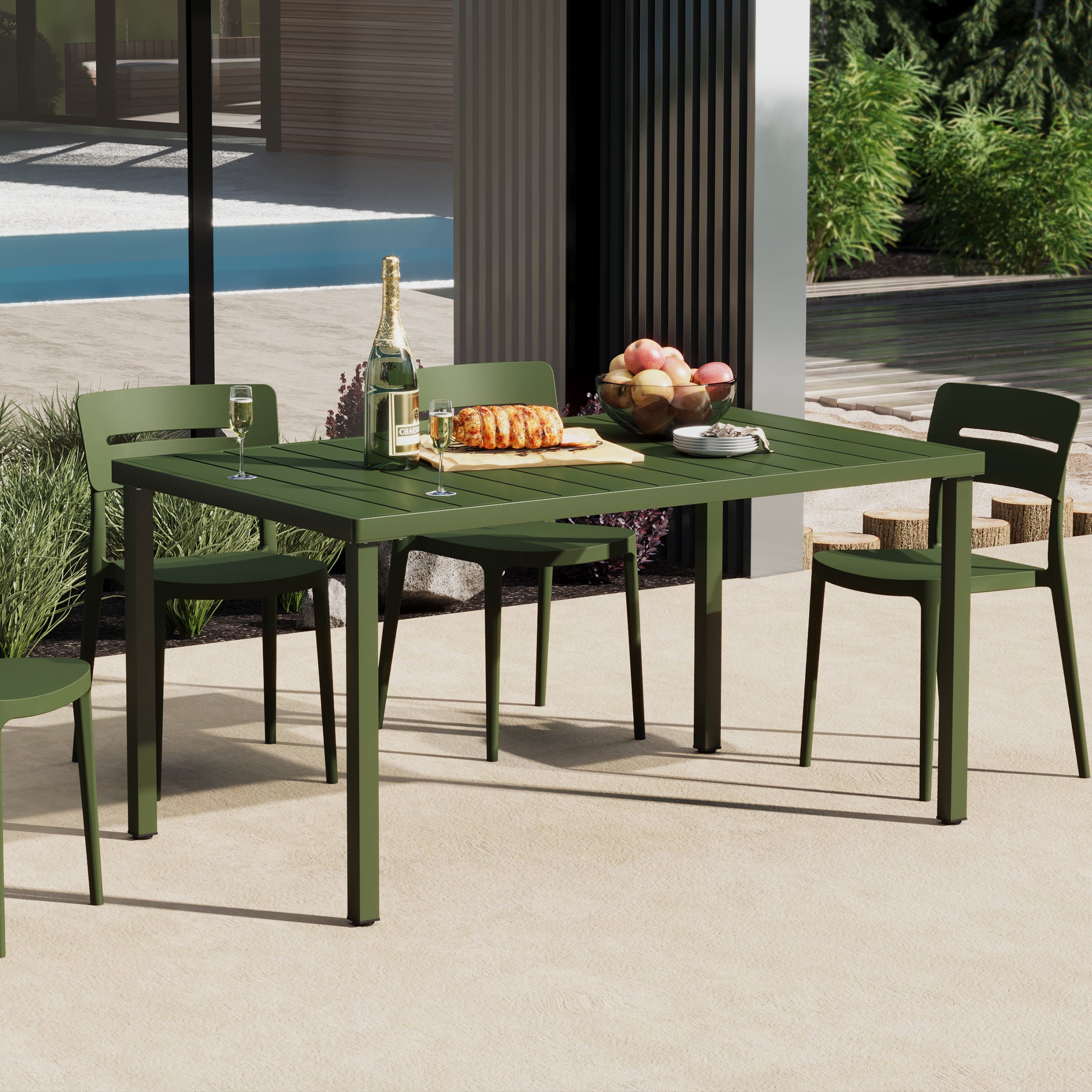 Sunshine 59" Iron Metal Outdoor Rectangular Patio Dining Table For 6