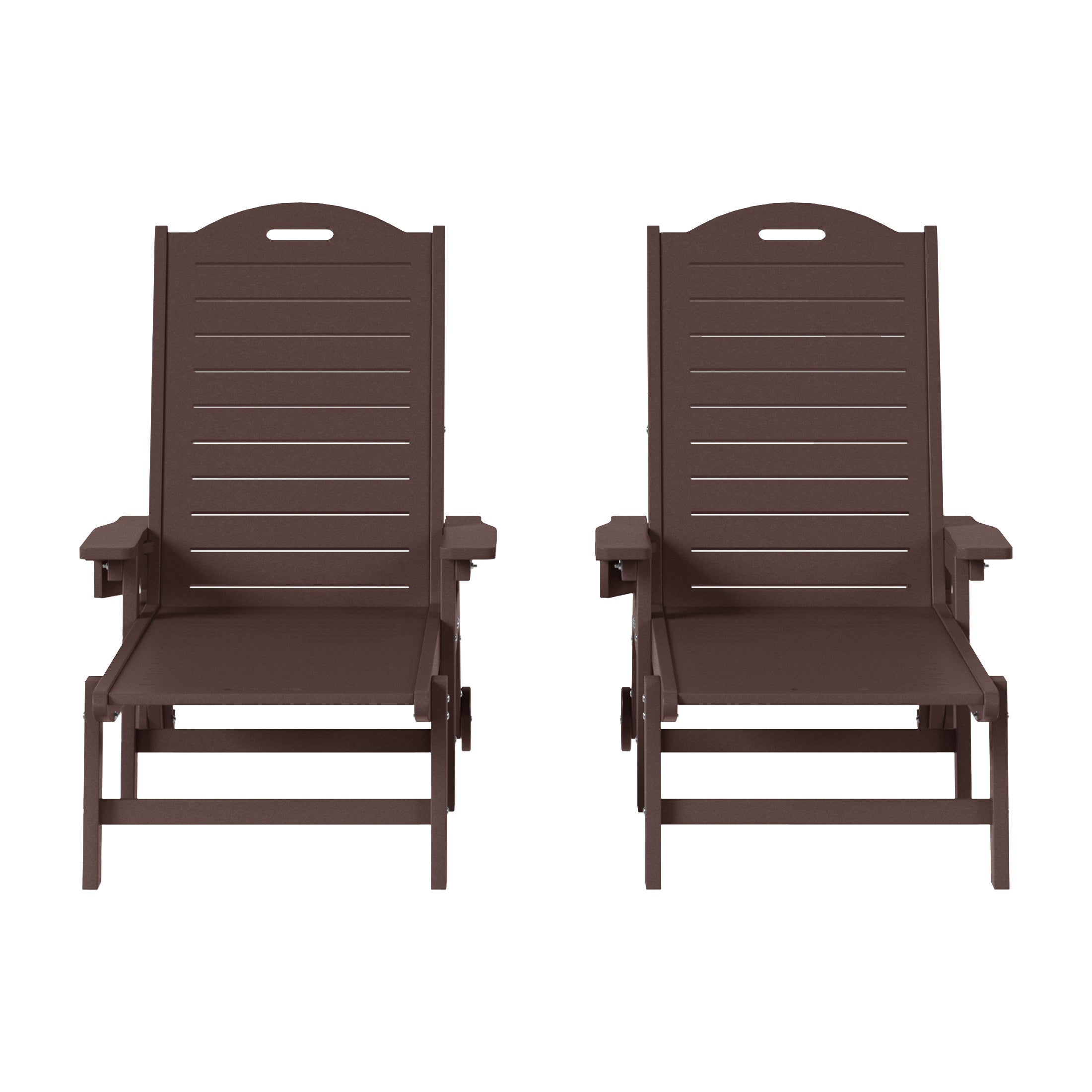 Lago Outdoor HDPE Patio Chaise Lounges With Wheels & Cup Holder (Set of 2)