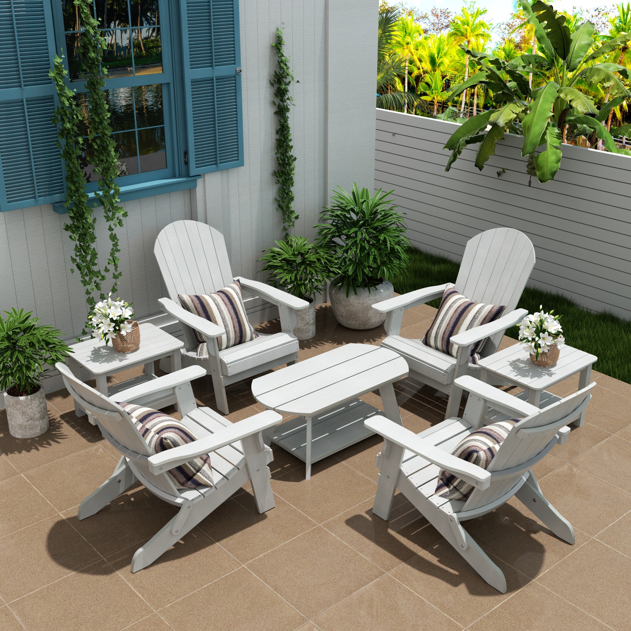 Florence 7-Piece HIPS Outdoor Poly Adirondack Seashell Conversation Lounge Set