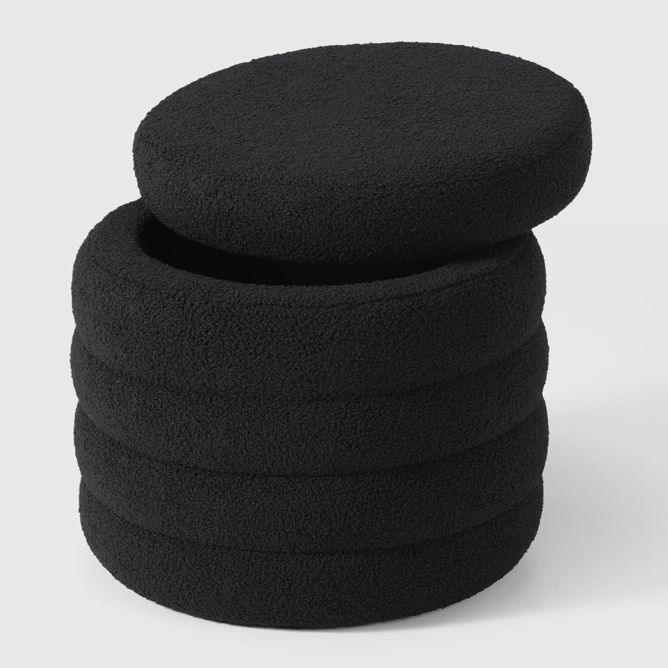 Celine Mid-Century Modern Faux Sherpa Round Storage Ottoman