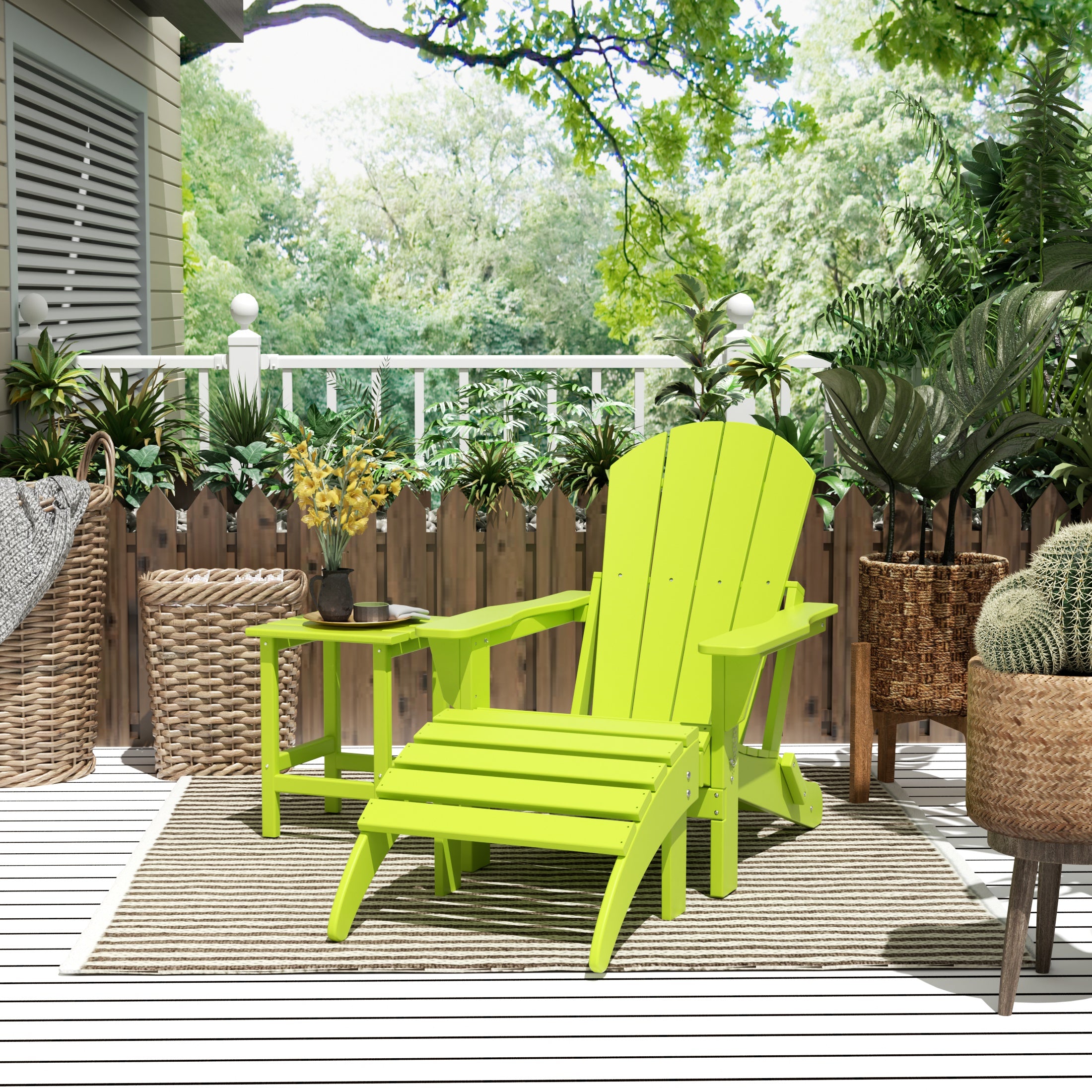 Paradise 3-Piece set classic Adirondack chair with ottoman and a small coffee table (1 seater)