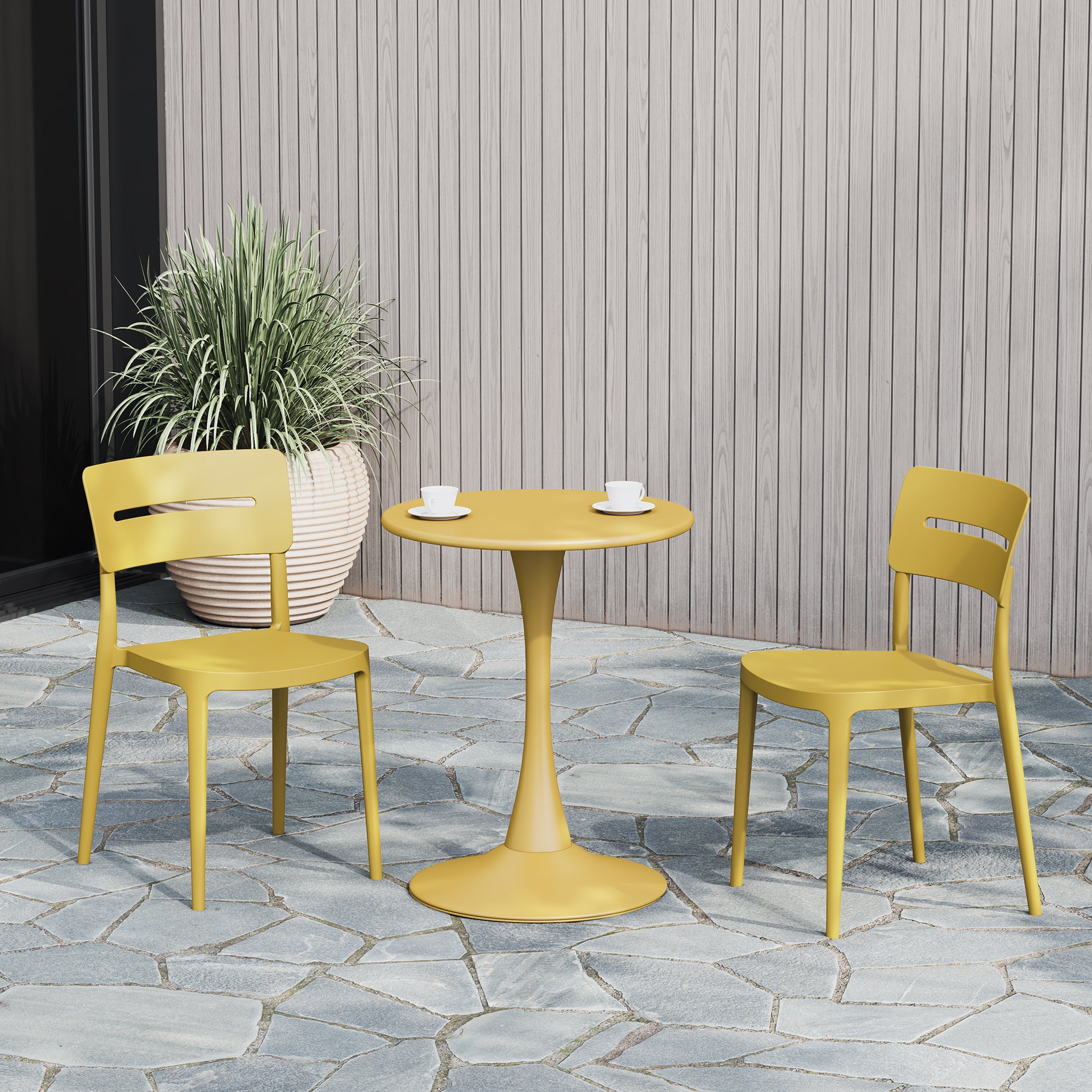 Sunshine Outdoor Modern Stackable Plastic Patio Dining Chairs (Set of 2)