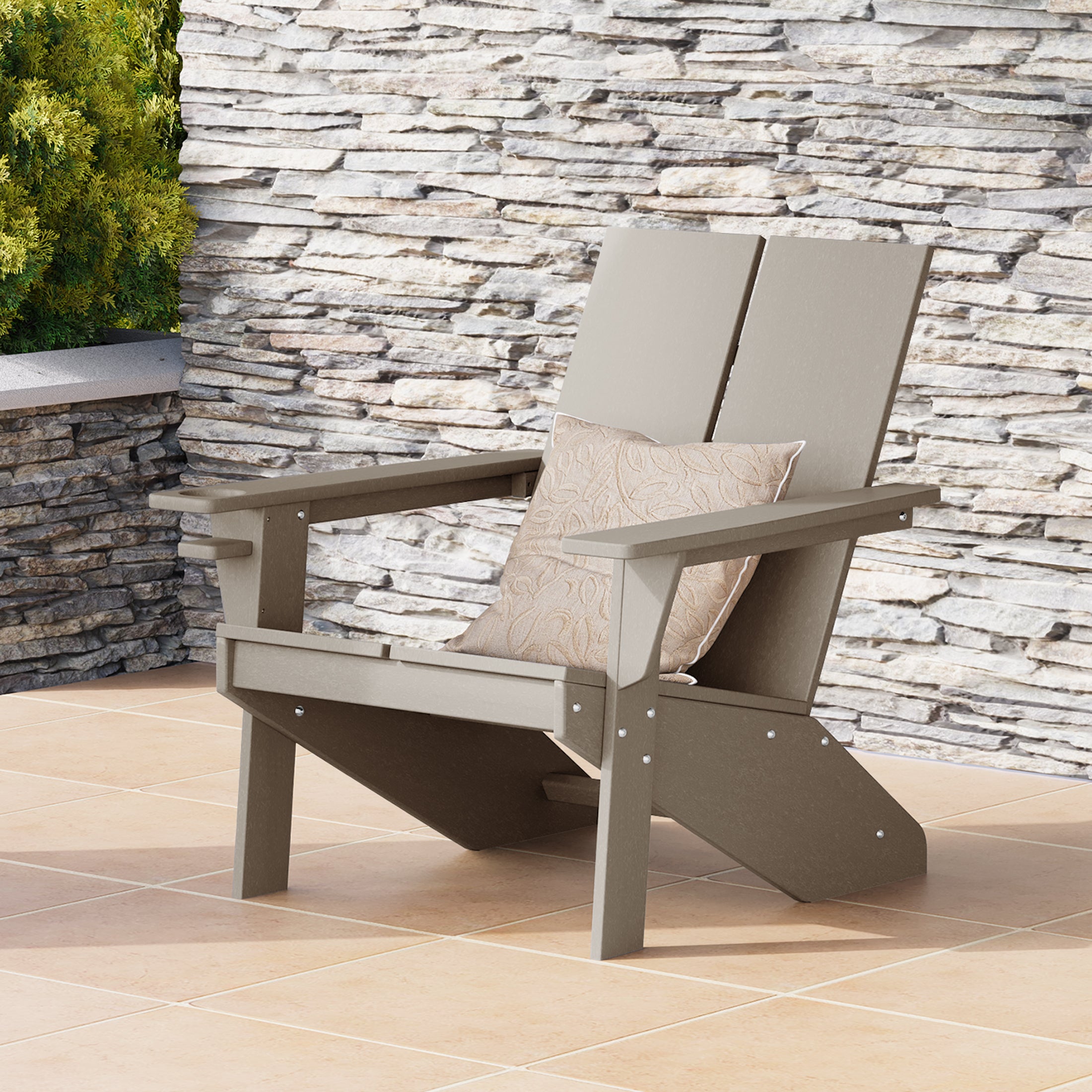 Seaview Outdoor HDPE Modern Adirondack Chair with Cup Holder