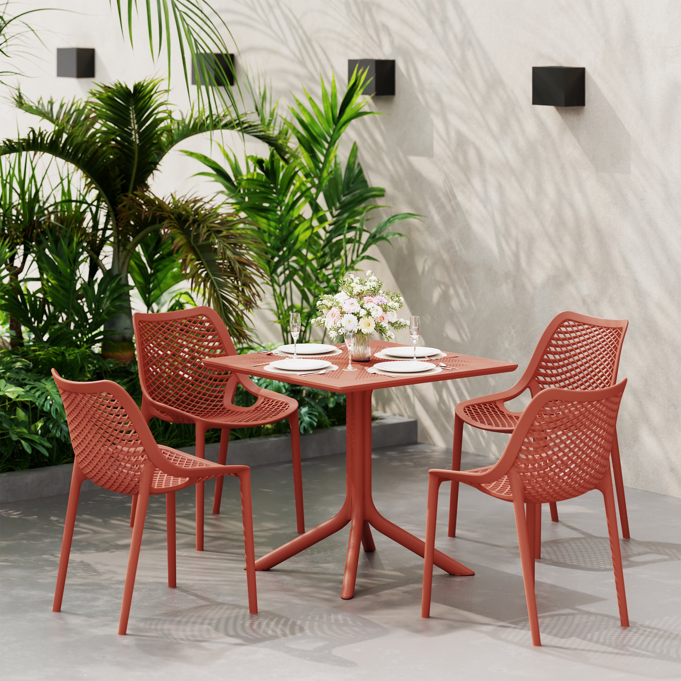 Sunshine 31.5" Square Plastic Outdoor Patio Dining Table for 4