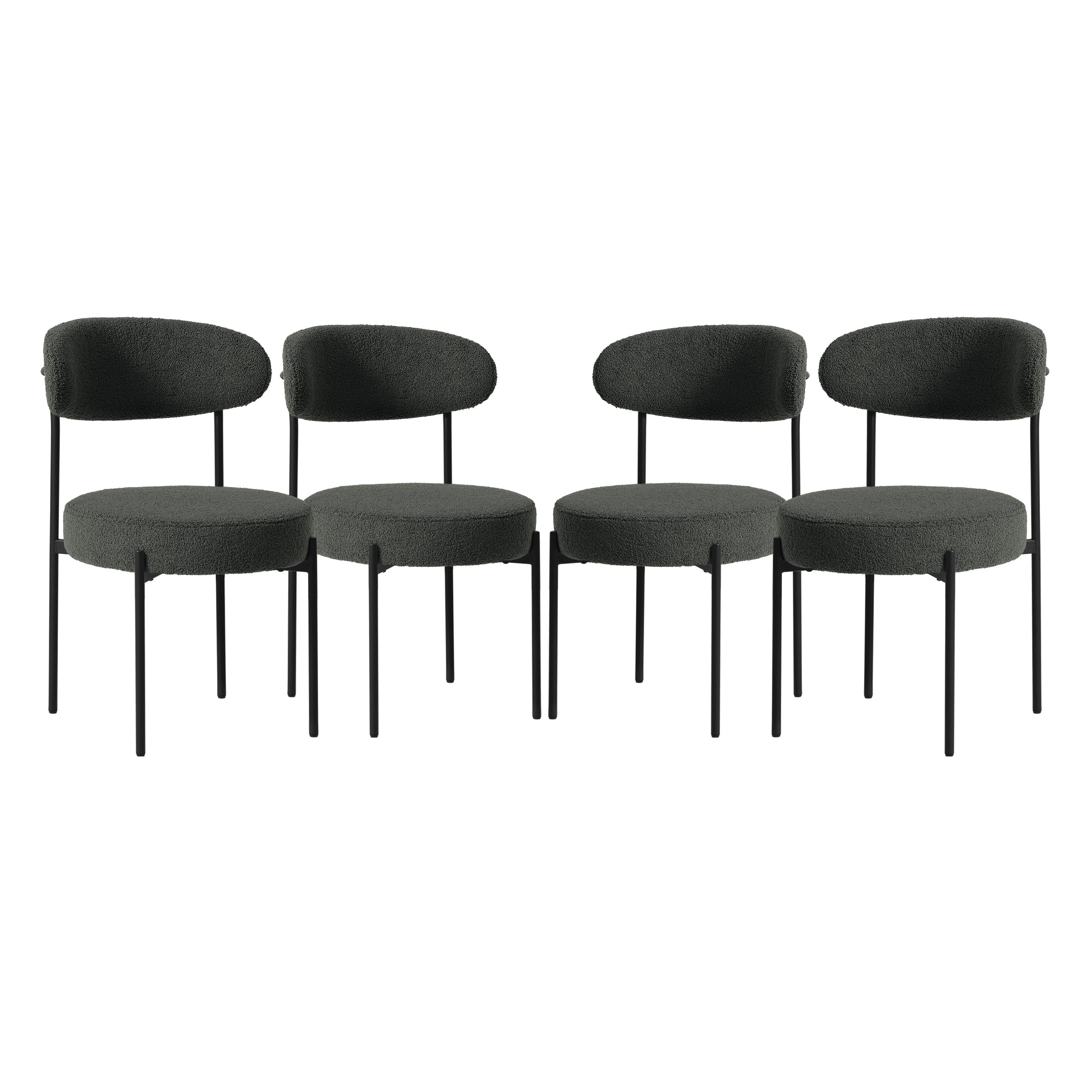 Celine Mid-Century Modern Upholstered Sherpa Round Dining Chairs (Set of 4)