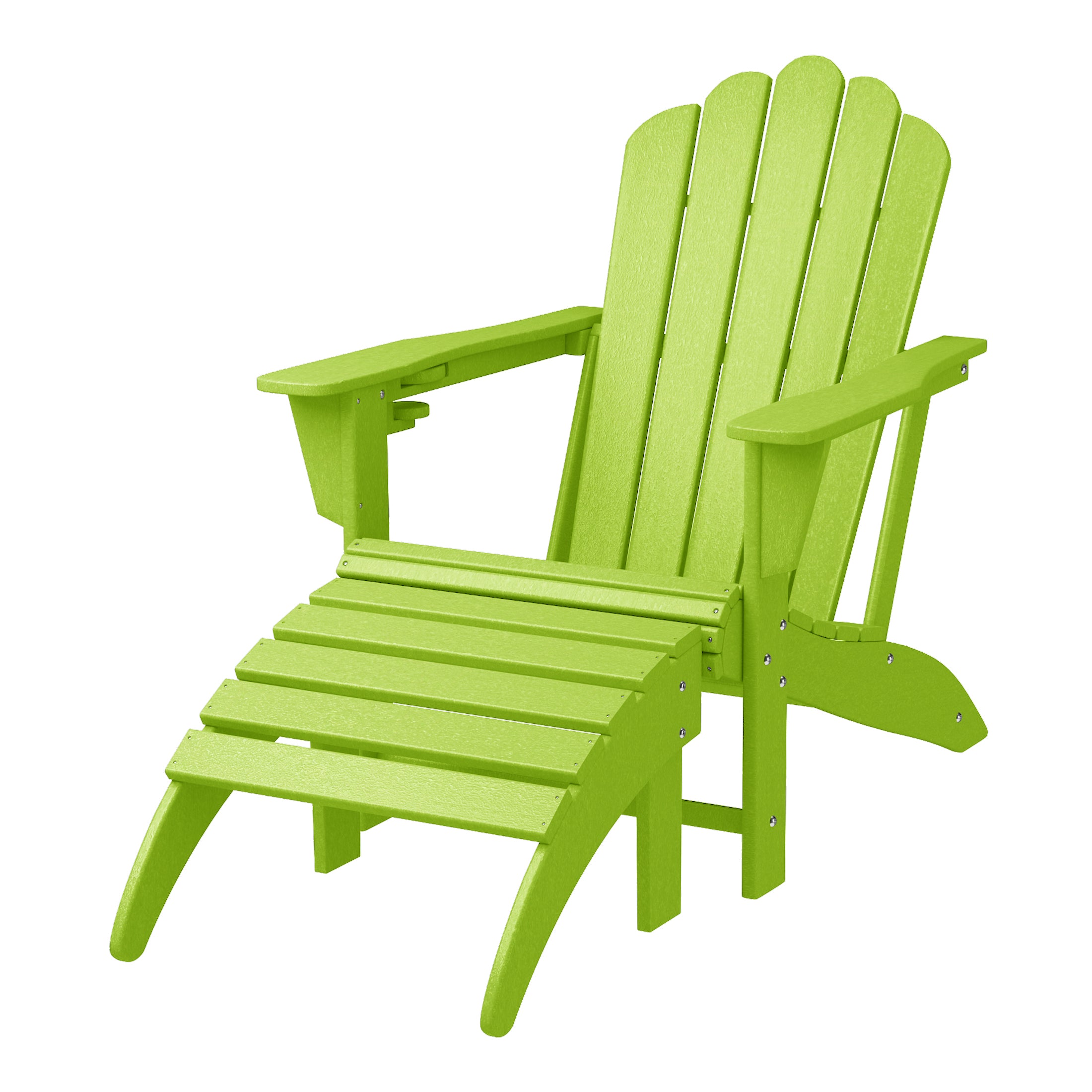 Lakeview 2-Piece Outdoor Patio HDPE Adirondack Chair With Ottoman and Cup Holder Set