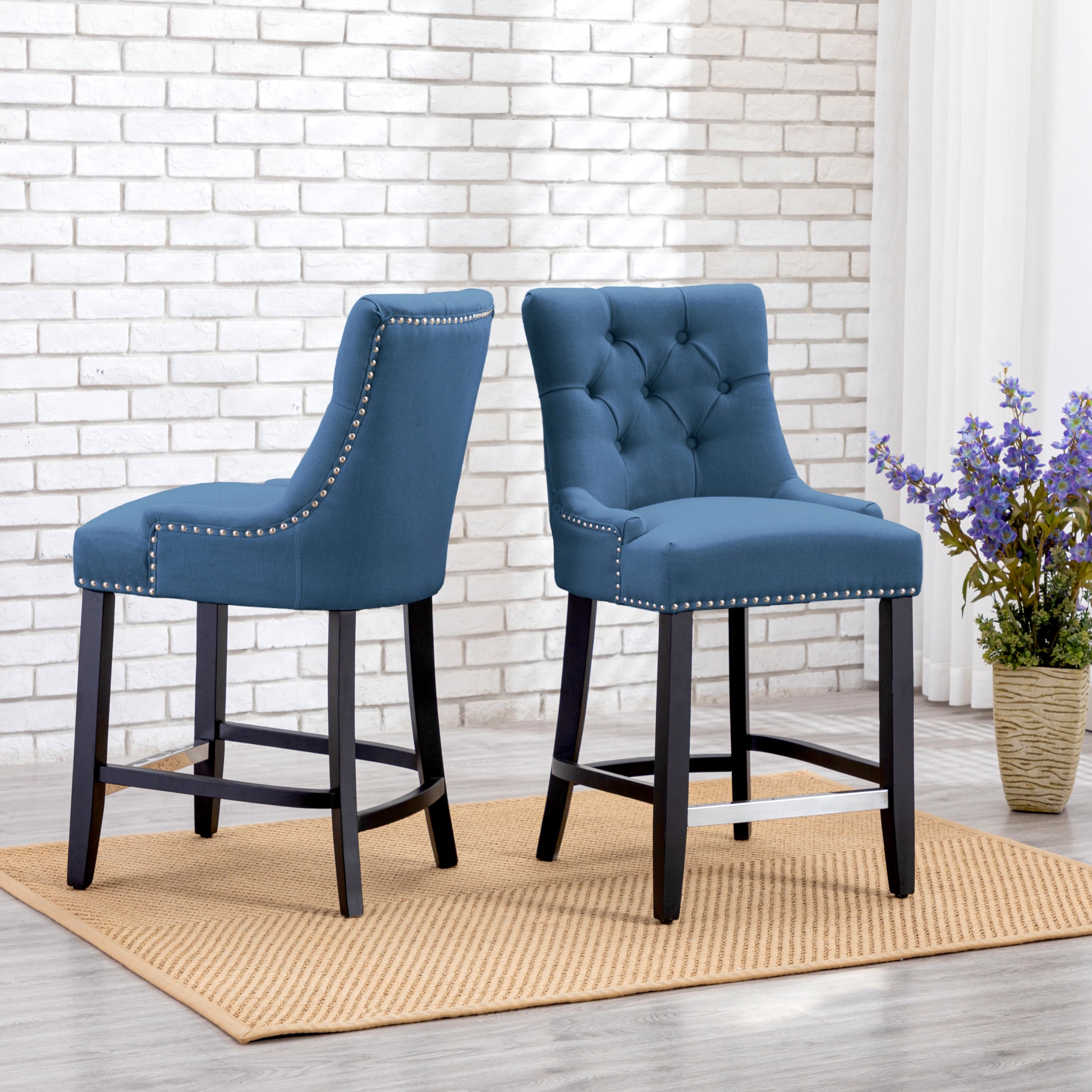 Bellmount 24" Upholstered Wood Bar Stool with Tufted Back (Set of 2)