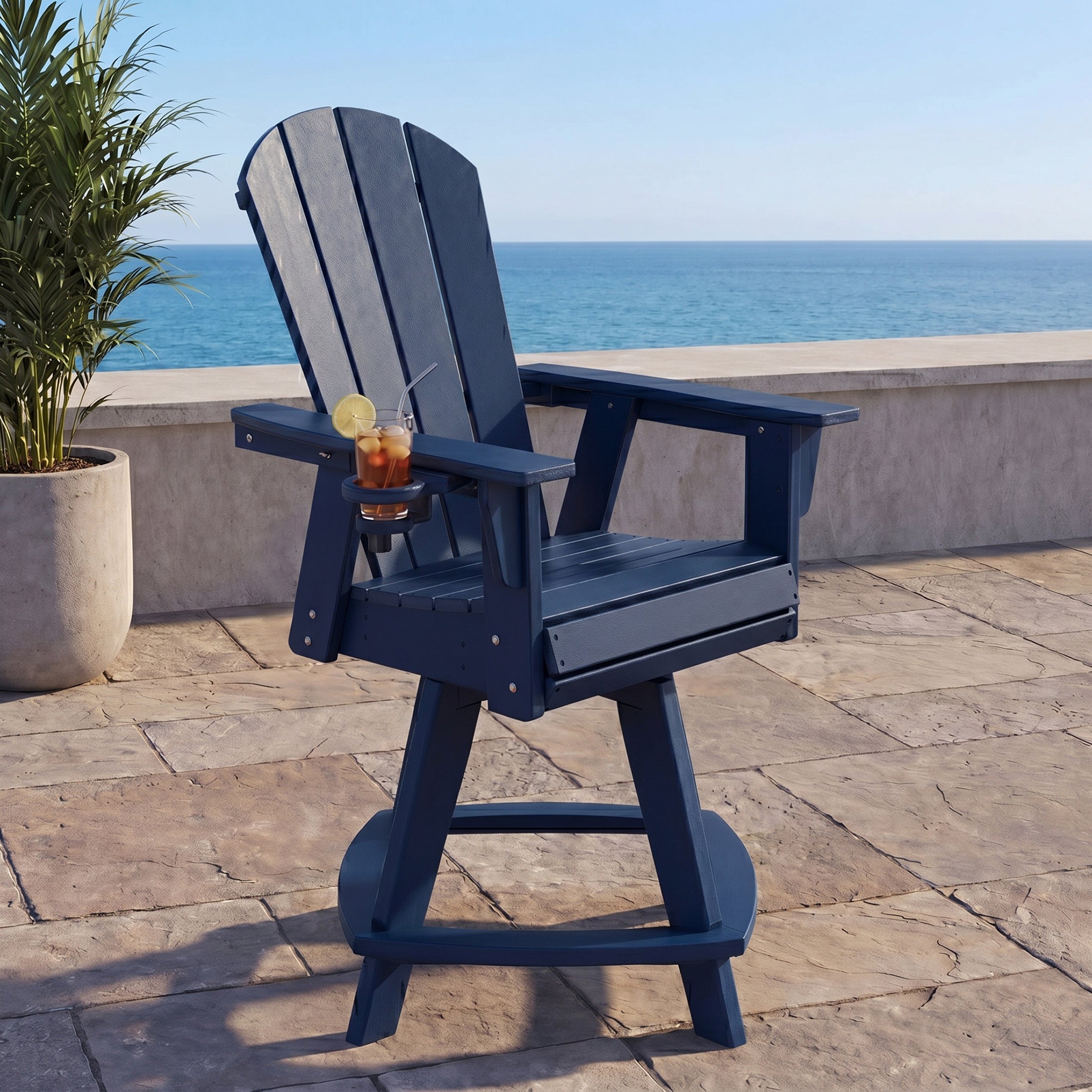 Paradise Outdoor HDPE Adirondack Swivel Counter Height Bar Chair With Cup Holder