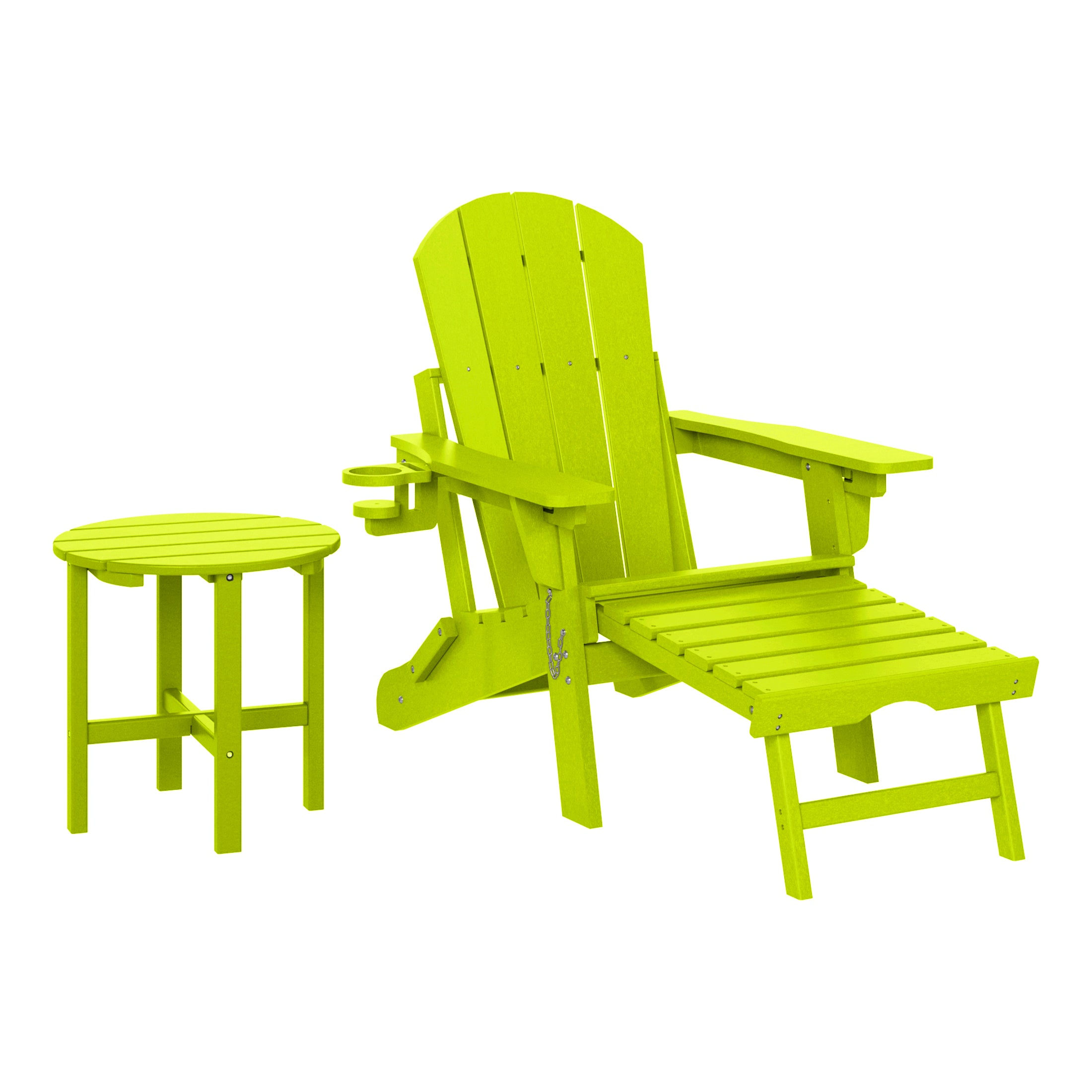 Paradise 2-Piece Outdoor Folding Adjustable Adirondack Chair with Cup Holder & Hideaway Ottoman and 18" Side Table
