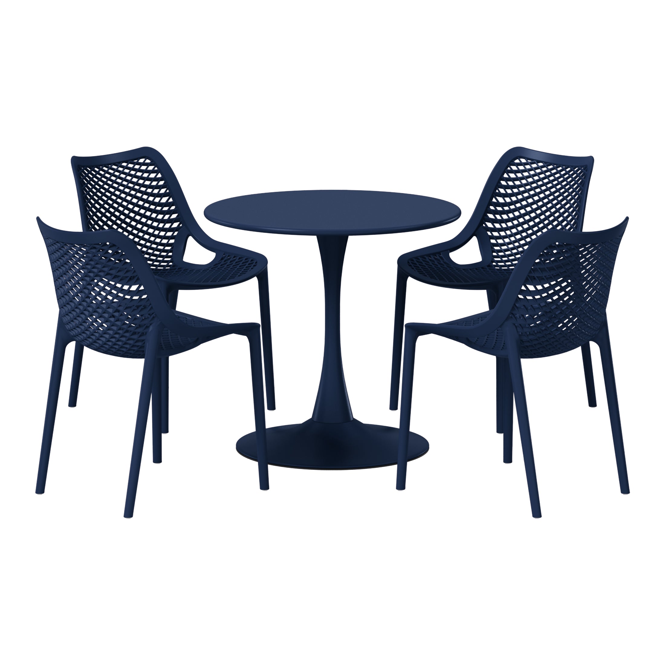 Sunshine 5-Piece Outdoor Indoor Round Metal Dining Table Set And Stackable Resin Patio Dining Side Chairs