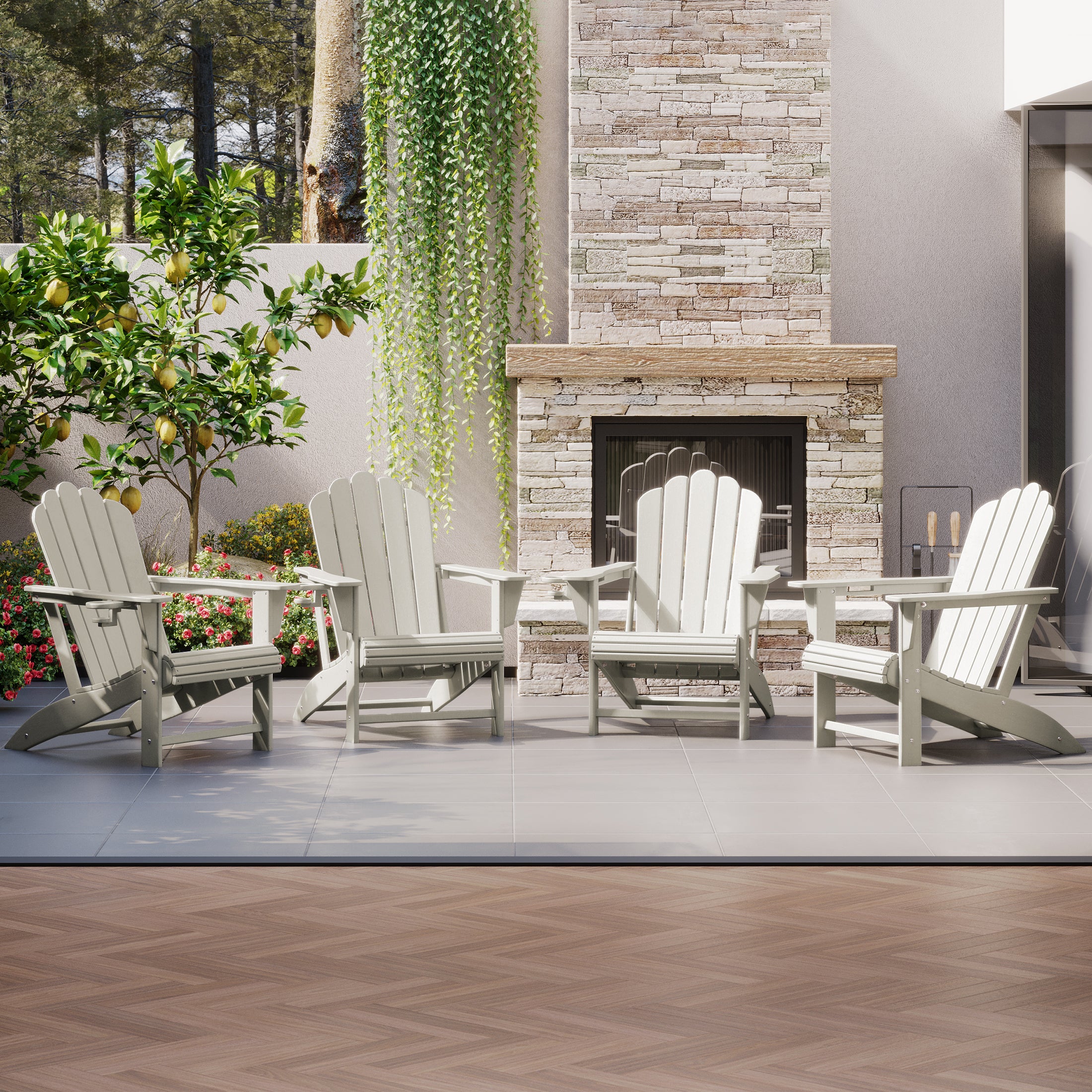 Lakeview Outdoor Patio HDPE Adirondack Chairs With Cup Holders (Set of 4)