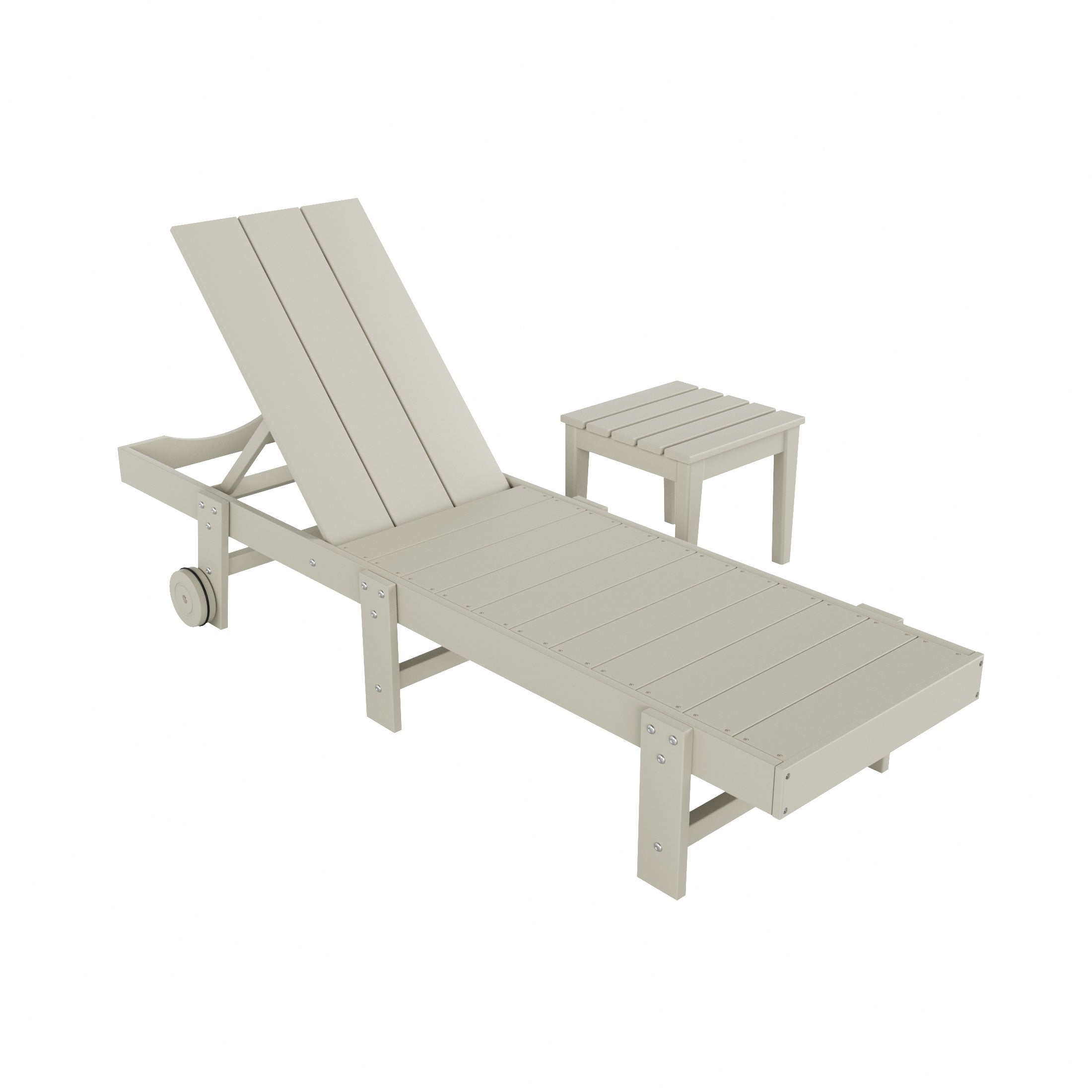 Palms 2 Piece Modern Poly Reclining Chaise Lounge With Wheels