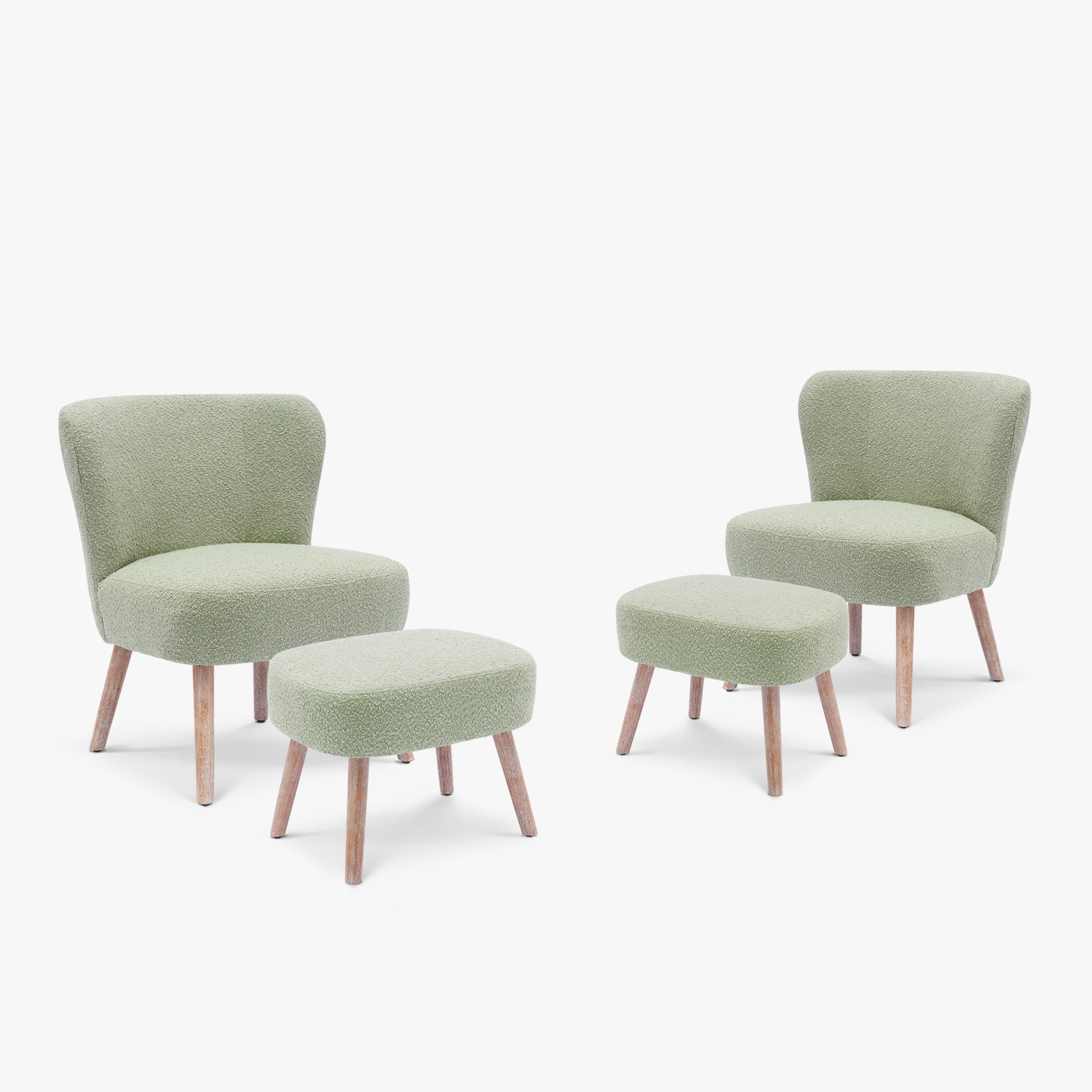 Amélie 4-Piece Set Mid-Century Boucle Accent Chairs with Ottoman Foot Stools
