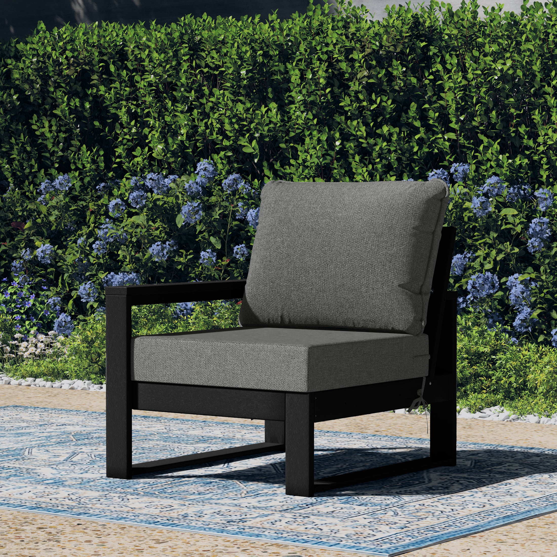 Rockaway Outdoor HDPE Left Arm Sectional Patio Corner Club Chair with Patio Cushions