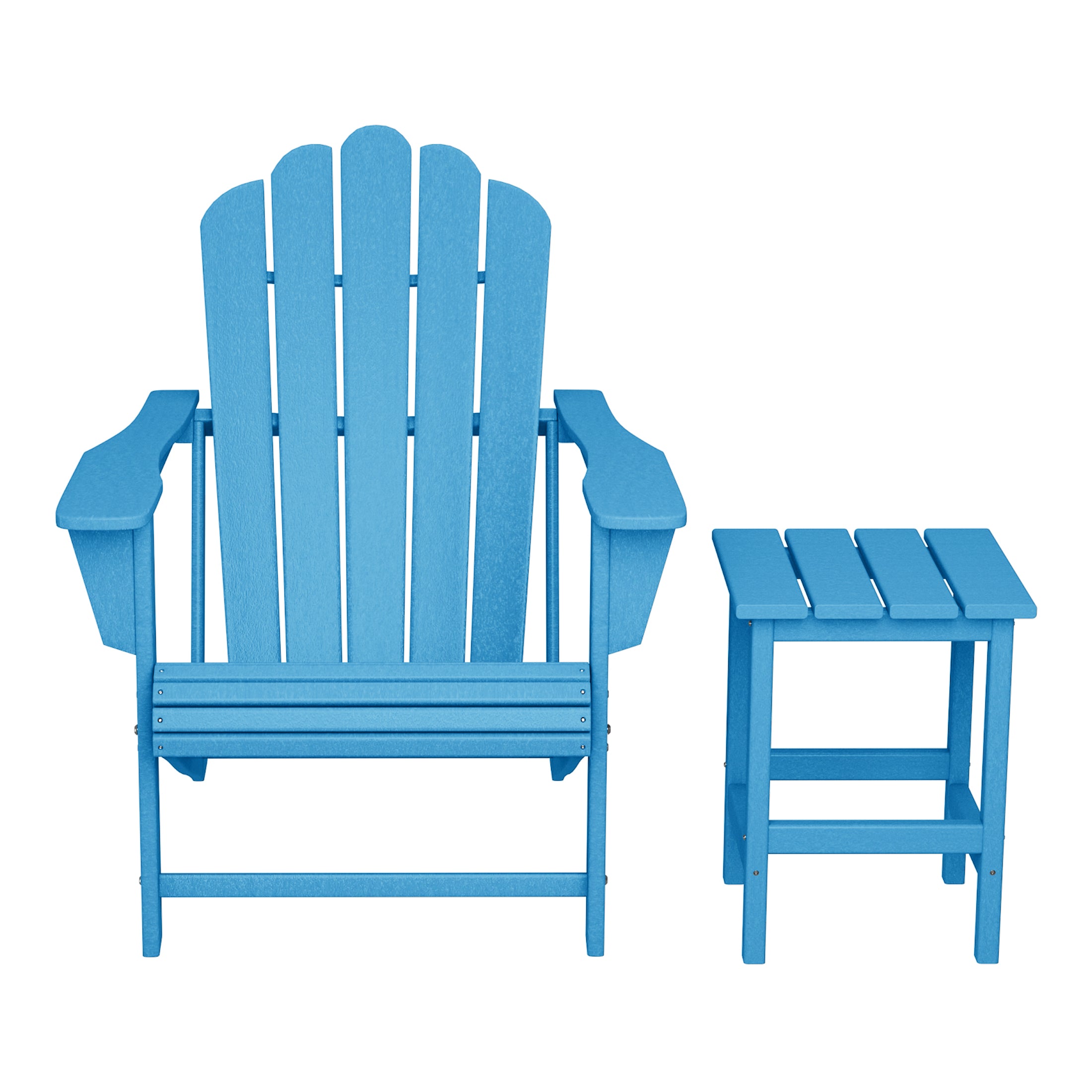 Lakeview Outdoor Patio HDPE Adirondack Chair With Cup Holder and Table Set