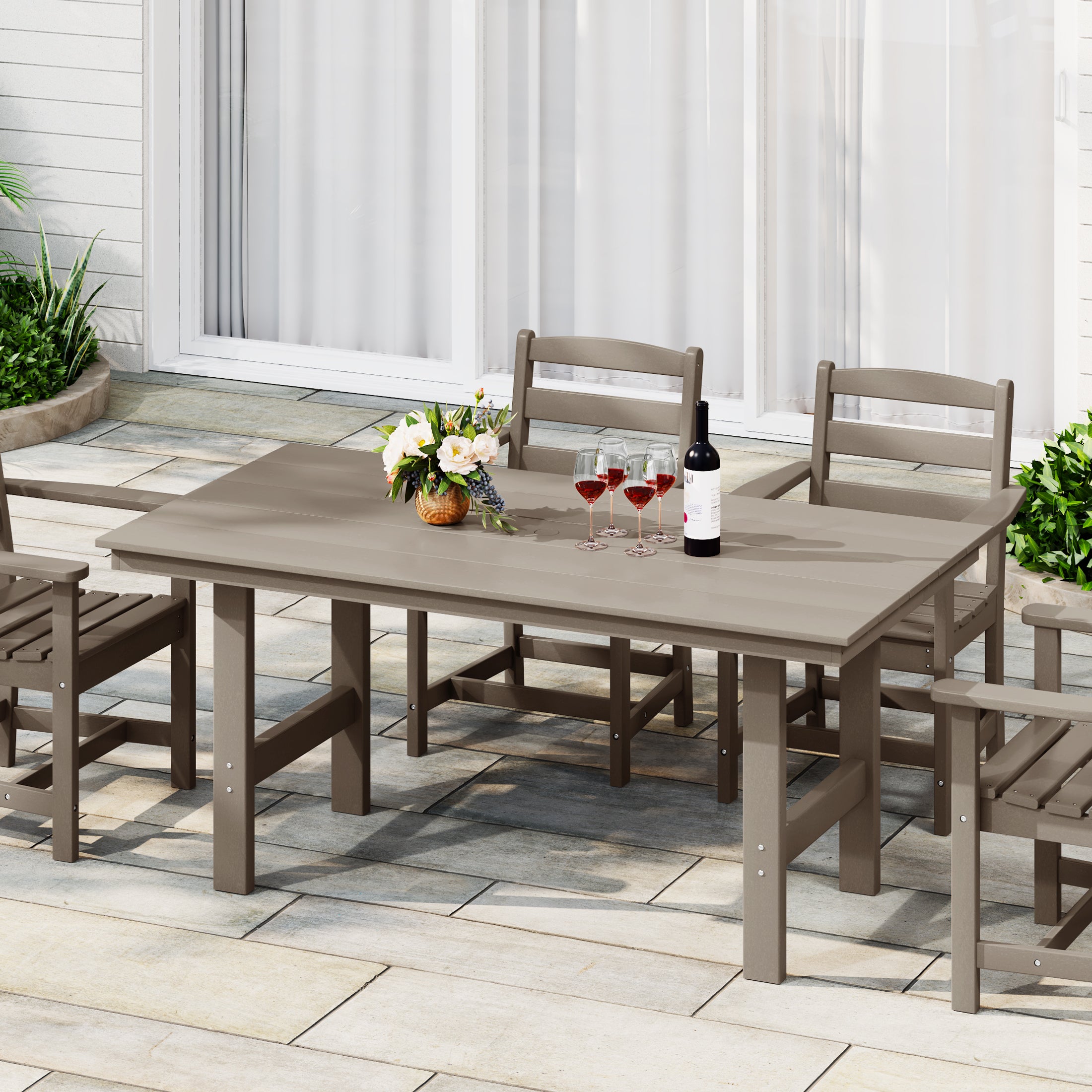 Palms Outdoor Modern HDPE 66" Wide Rectangle Patio Dining Table for 6