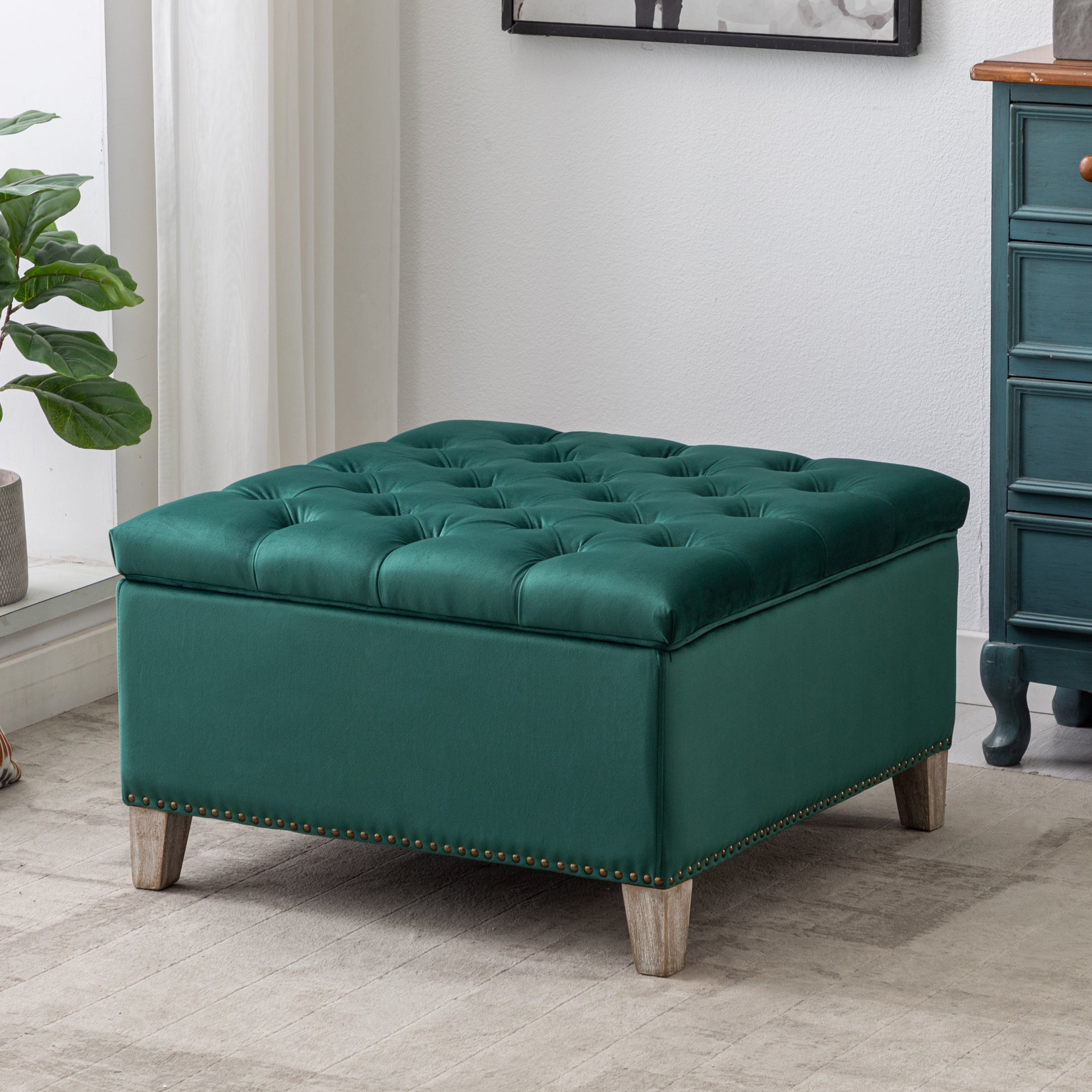 Hank Square Velvet Tufted Storage Ottoman