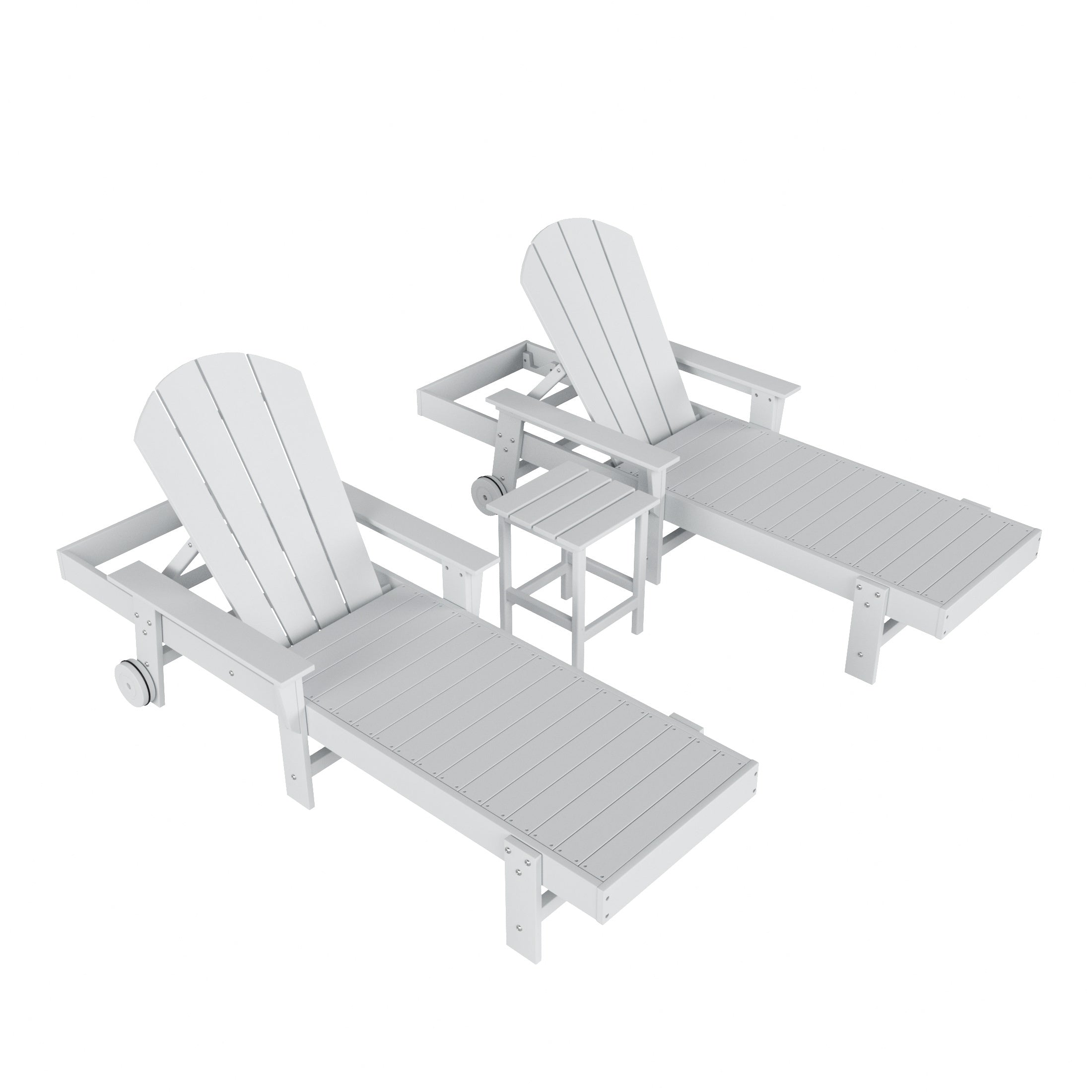 Paradise 3 Piece Adirondack Reclining Chaise Lounge With Arms & Wheels