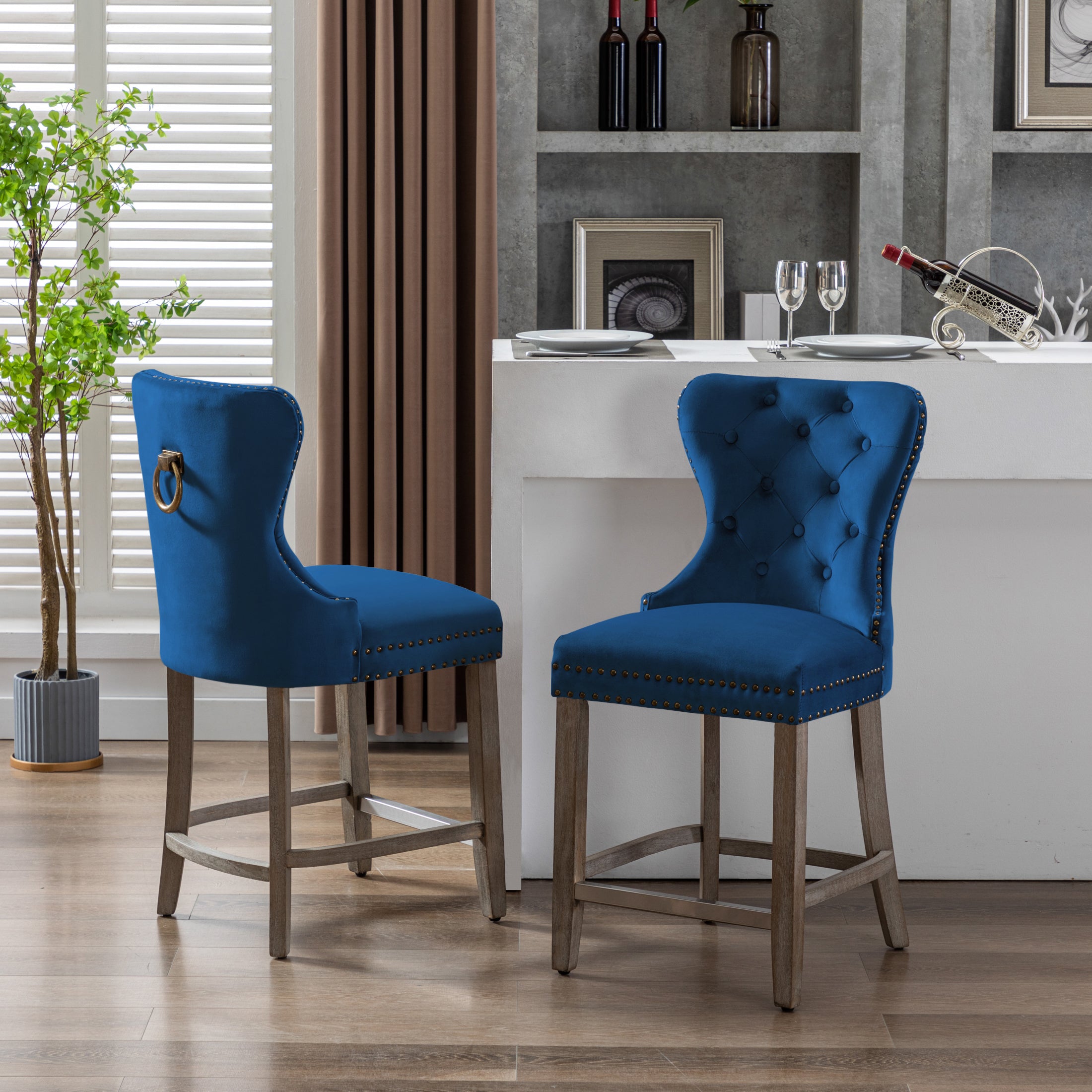 Hank 24" Tufted Velvet Counter Stool (Set of 2), Antique Gray