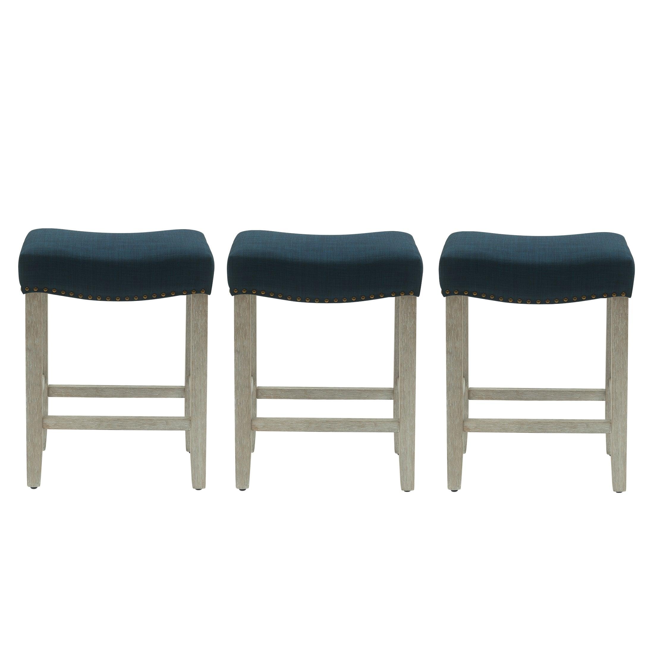 Bulmon 24" Upholstered Antique Gray Counter Stools With Nail Head Trim (Set of 3) - Costaelm