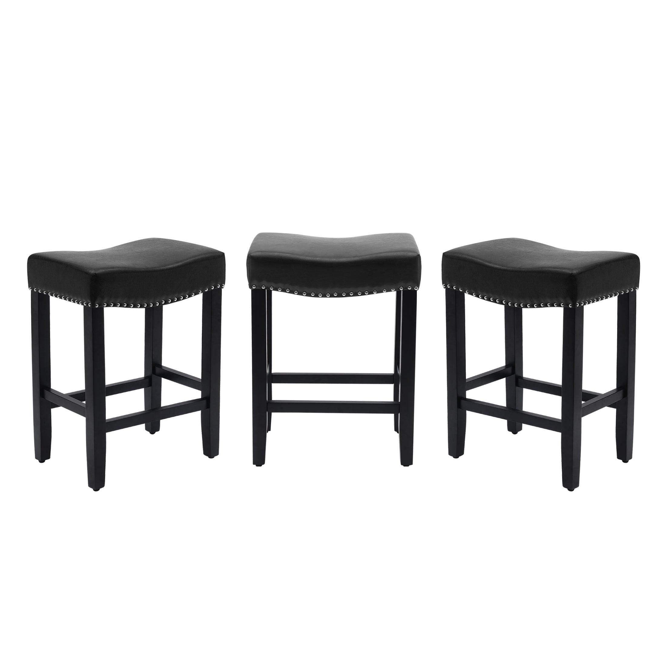Bulmon 24" Upholstered Black Counter Stools With Nail Head Trim (Set of 3) - Costaelm
