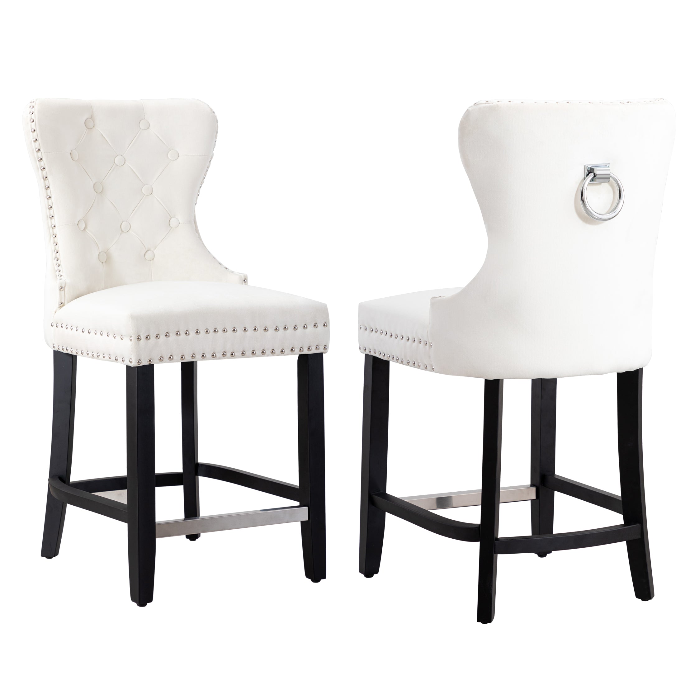 Hank 24" Tufted Velvet Counter Stool (Set of 2), Black