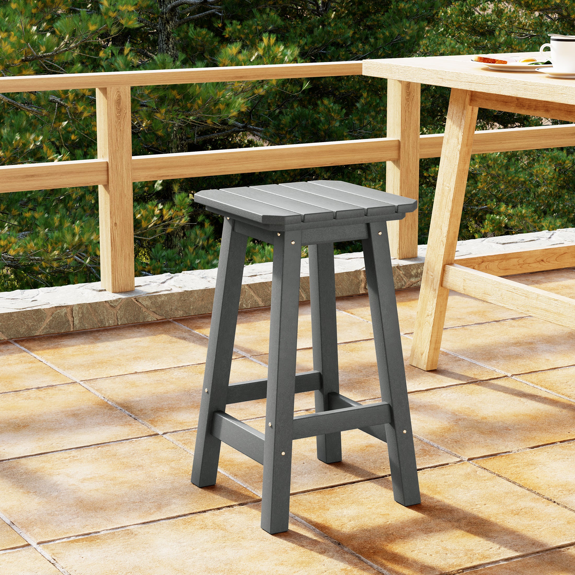 Paradise 24" HDPE Outdoor Patio Counter High Backless Square Bar Stool