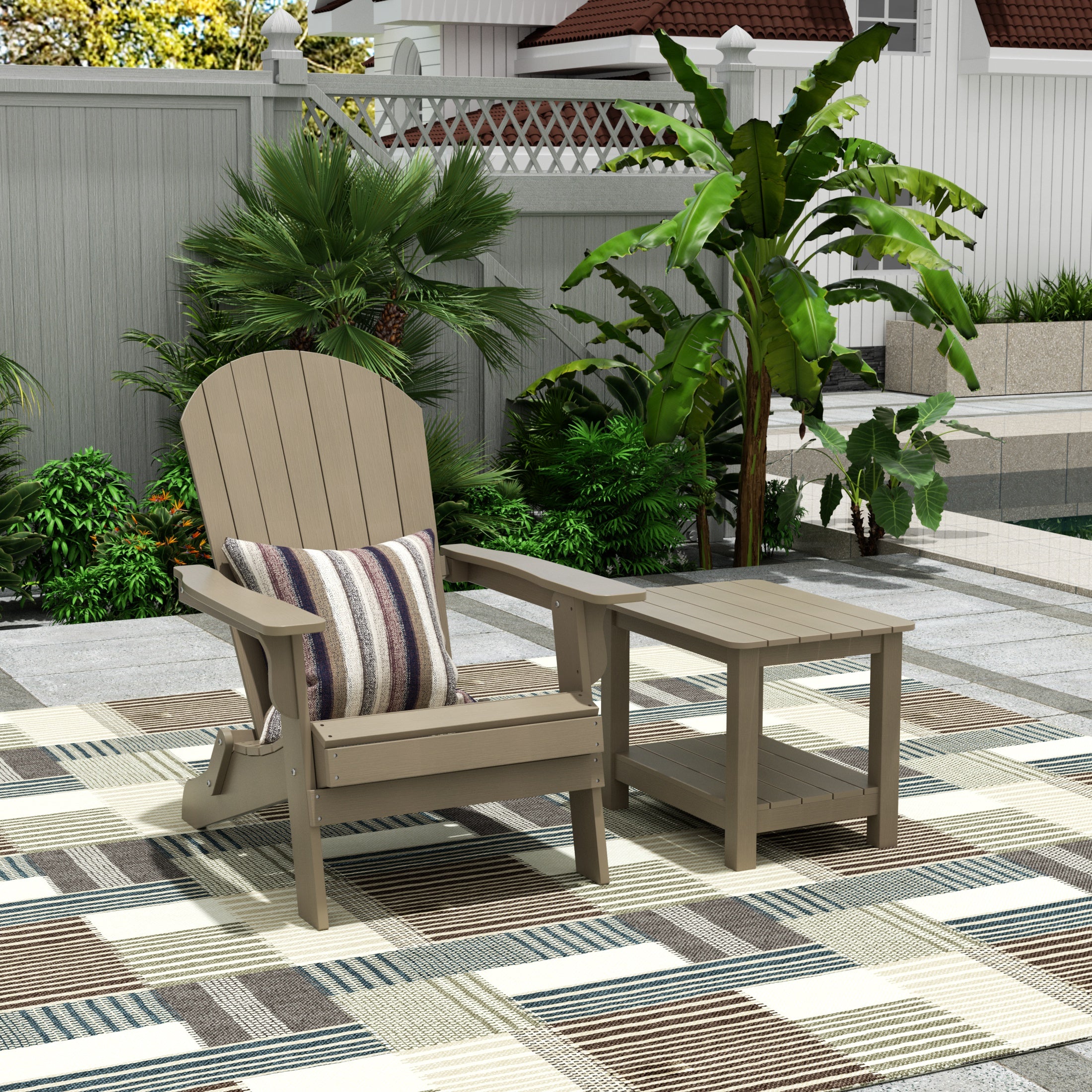 Florence HIPS Outdoor Folding Adirondack Seashell Chair With Side Table