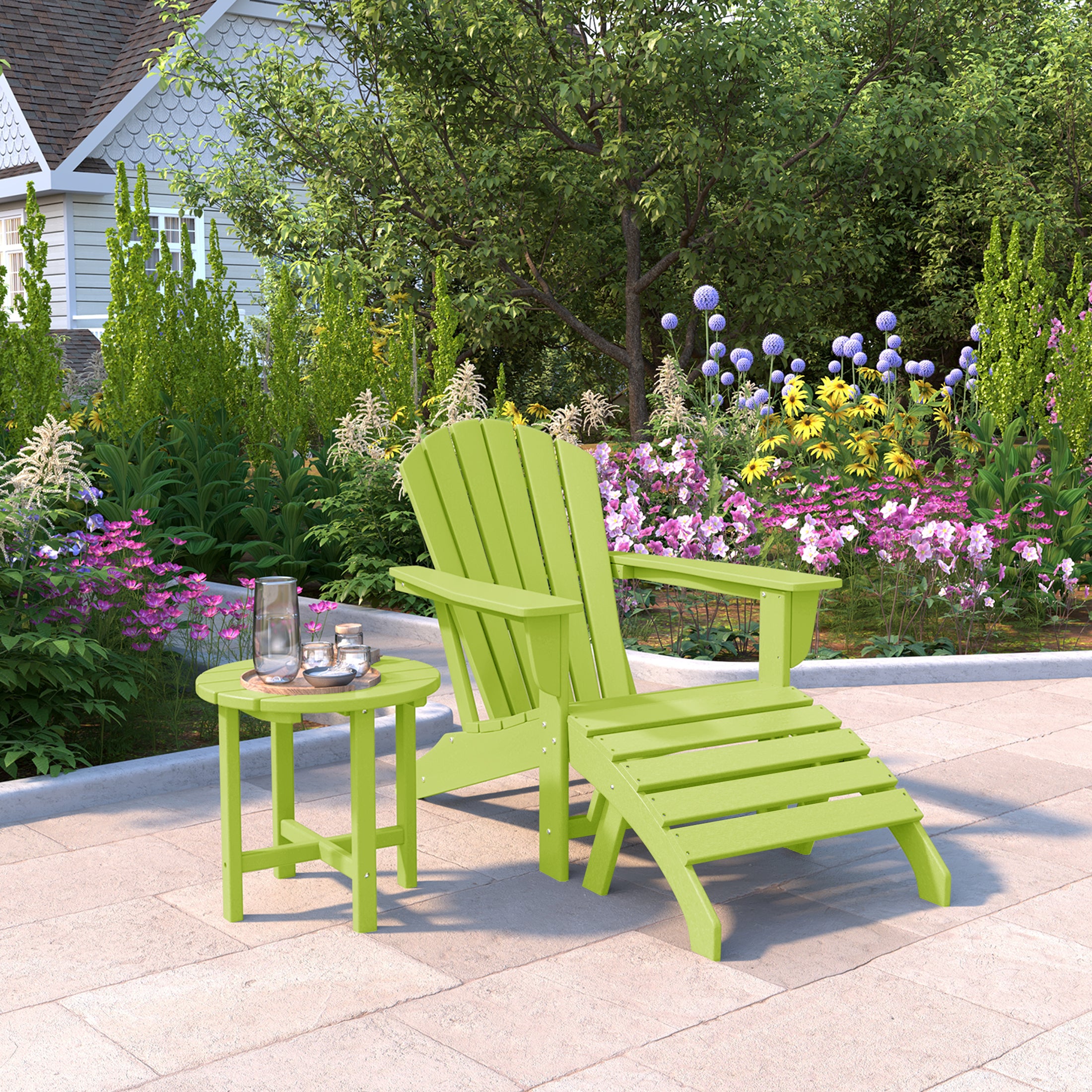 Portside Outdoor Adirondack Chair With Ottoman And Side Table 3-Piece Set