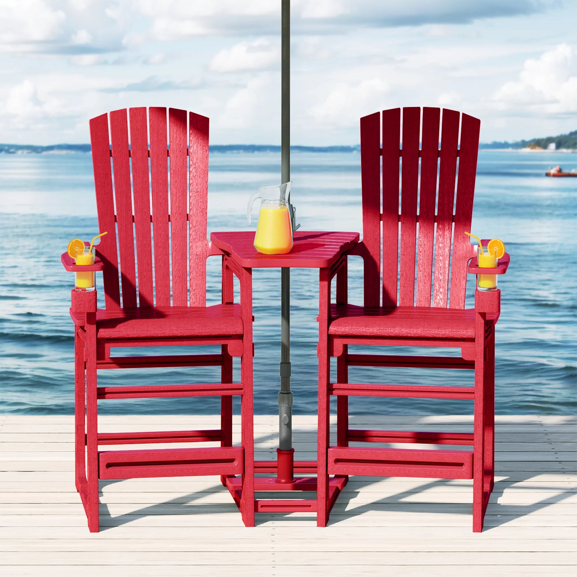 Cayman Outdoor Tall Adirondack Chairs With Connecting Table Tray (Set